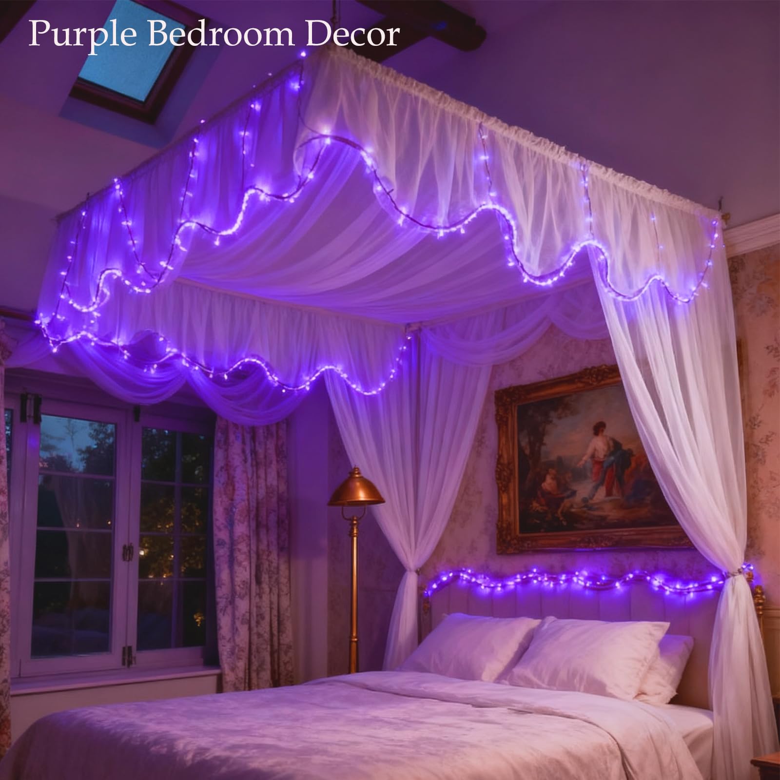 Jacuxlss Purple String Lights  33Ft 100 Led 8 Modes Clear Wire Plug In Christmas Easter Tree Decorative Light For Wedding Birthday Party Window Bedroom Hanging Decorations