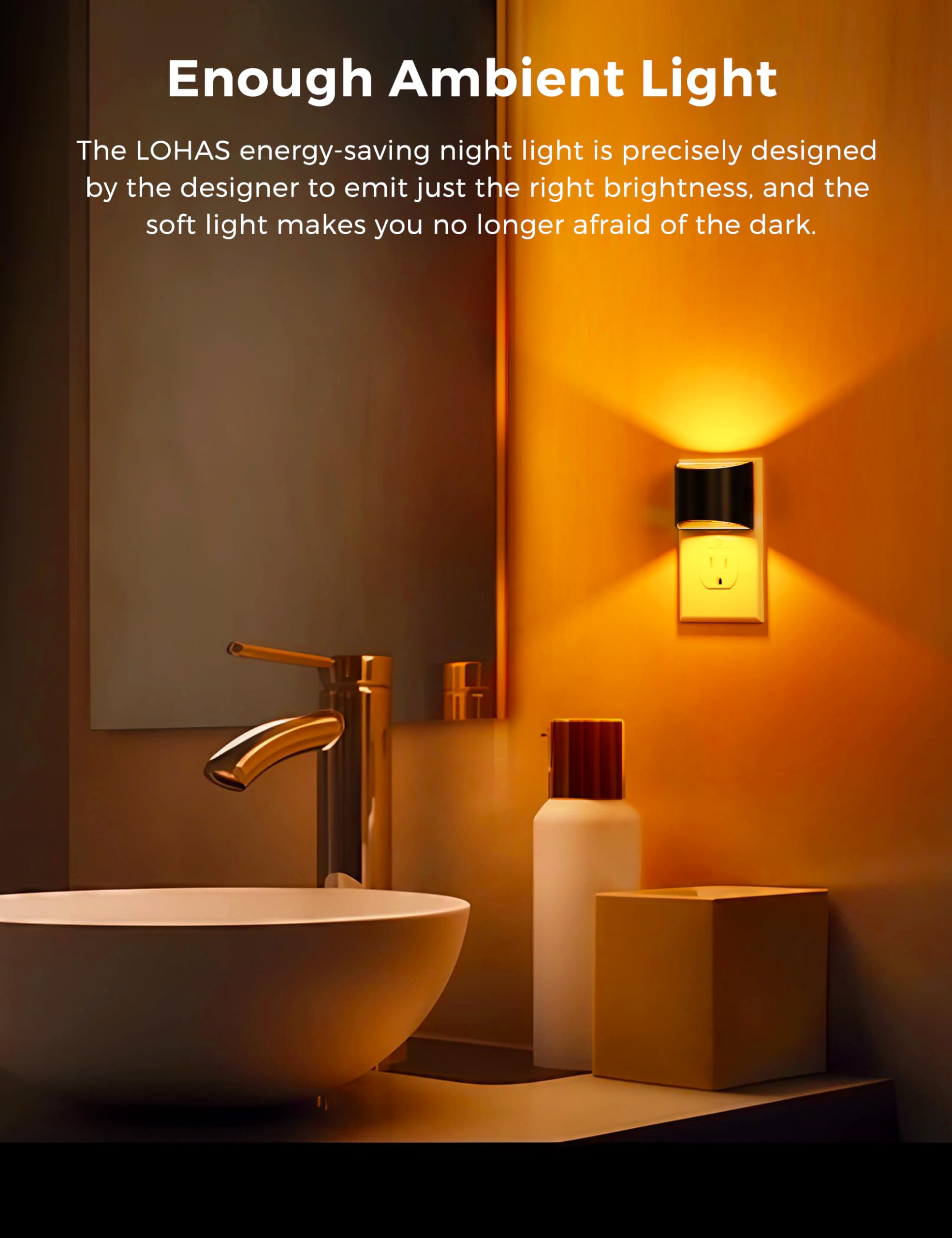 L LOHAS LED Night Light 2 Pack - Dusk to Dawn Sensor, 3 Level Brightness, Amber Light, Model GY10707US-2