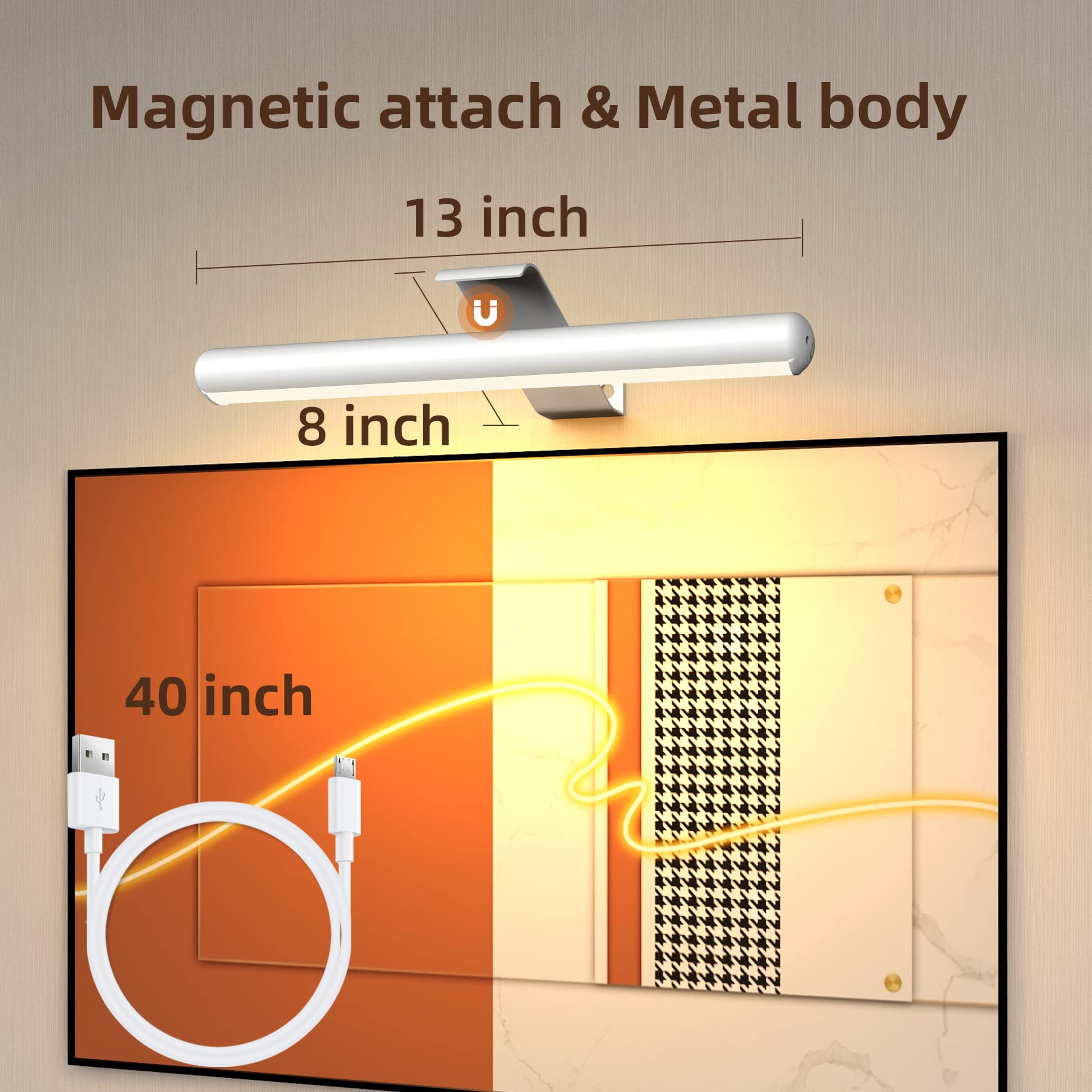 Yaqiihome Wireless Rechargeable Led Picture Light With Remote, Dimmable, Timer, White, 13''