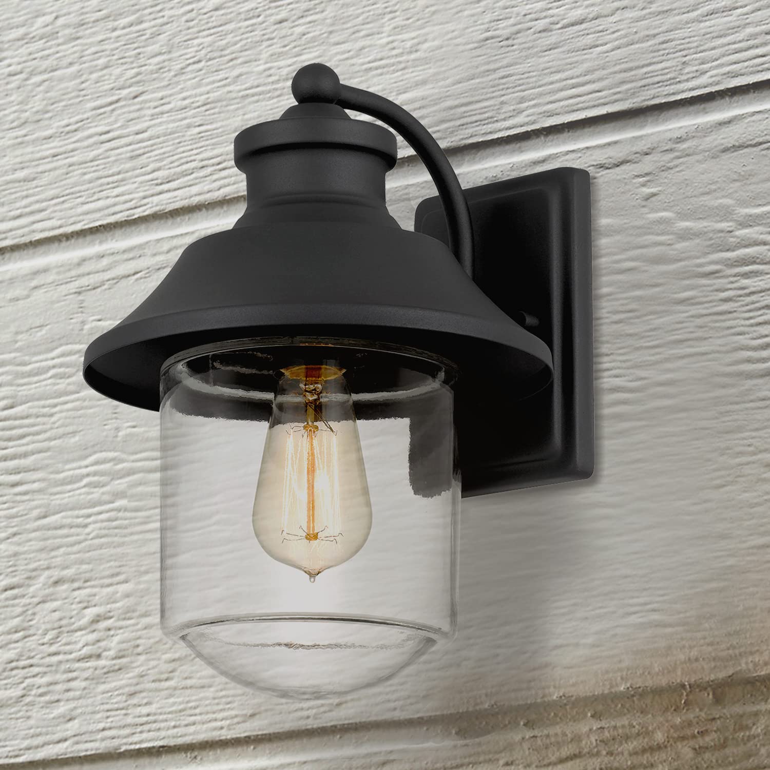 Tawson Abel Outdoor Wall 1-Lights Exterior 9.8&quot; W Lantern Fixtures With Clear Glass Shade Cylinder, Matte Black Wall Sconce, Weather Resistant For Entryway, Doorway, Corridor