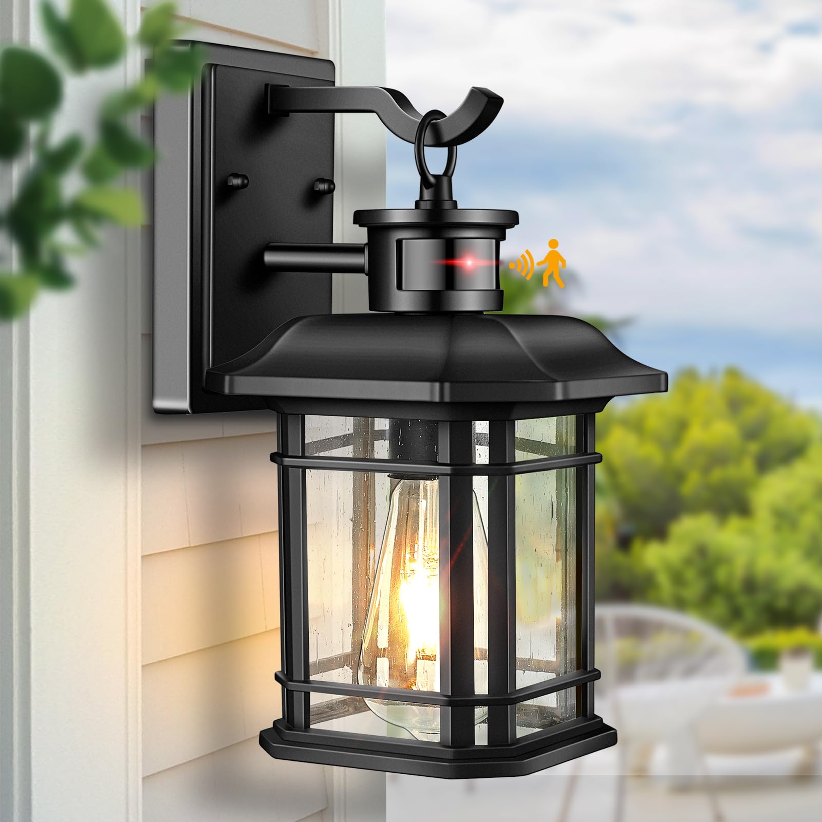 Outdoor Light Fixture With Motion Sensor  Dusk To Dawn Modern Exterior Porch Lights Wall Mount  Anti-rust 100% Aluminum Outdoor Wall Lantern  Black Farmhouse outdoor wall light For Garage Backyard