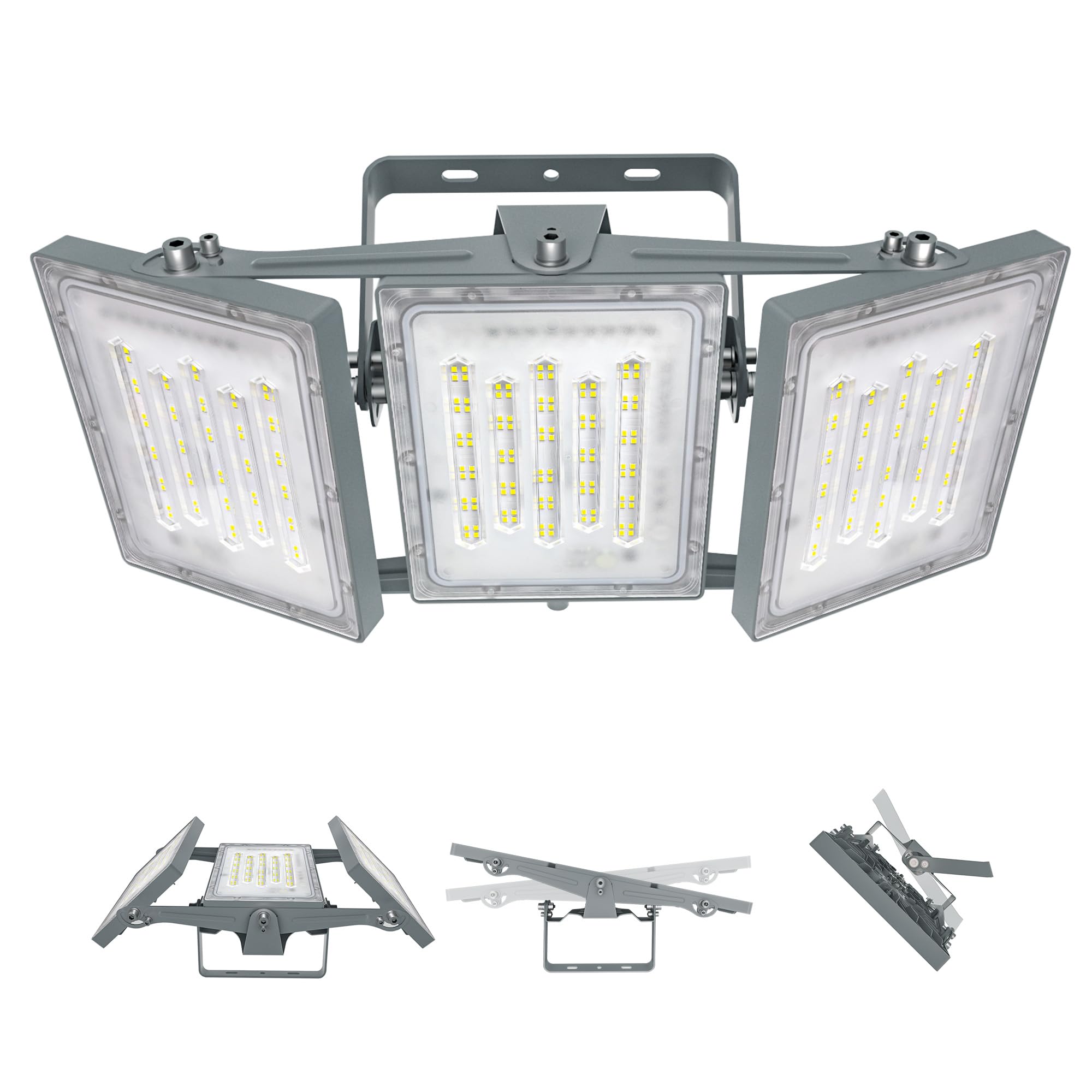 STASUN LED Flood Light Outdoor, 300W 30000lm 6000K Daylight White IP66 Waterproof, Commercial Parking Lot Light,3 Heads for Yard