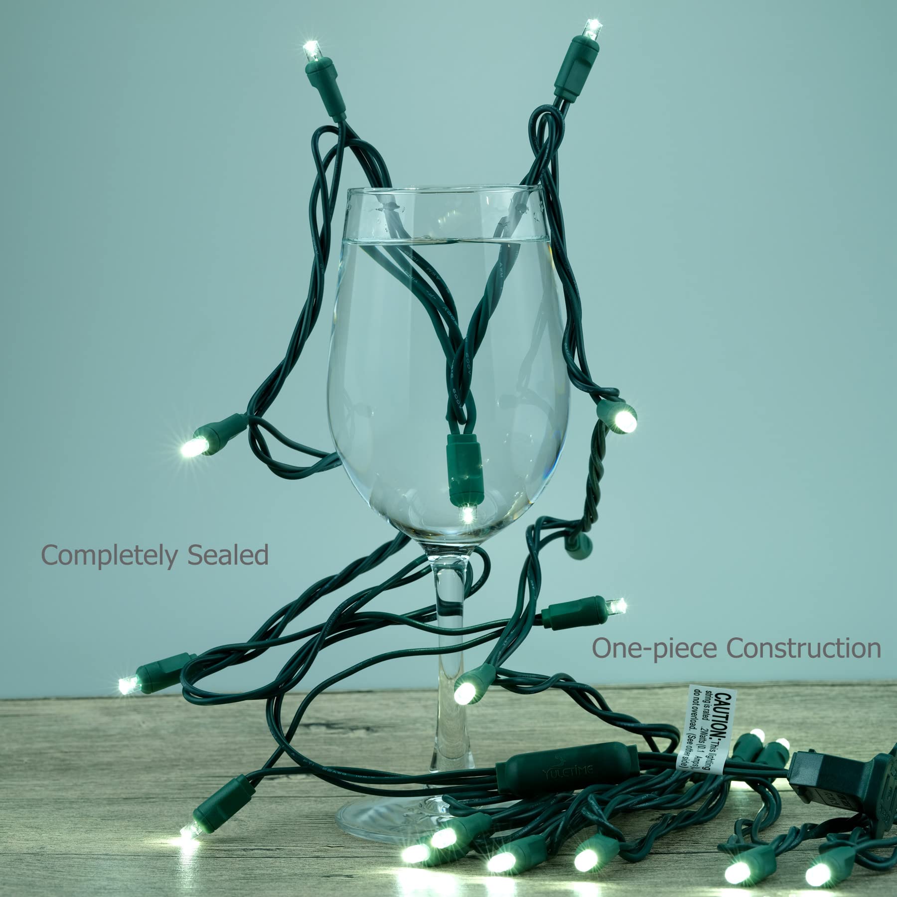 Yuletime Cool White 5Mm Led Christmas Lights, 50 Ft 100 Count 6'' Spacing One-Piece High Waterproof Wide Angle Ul Certified Stri