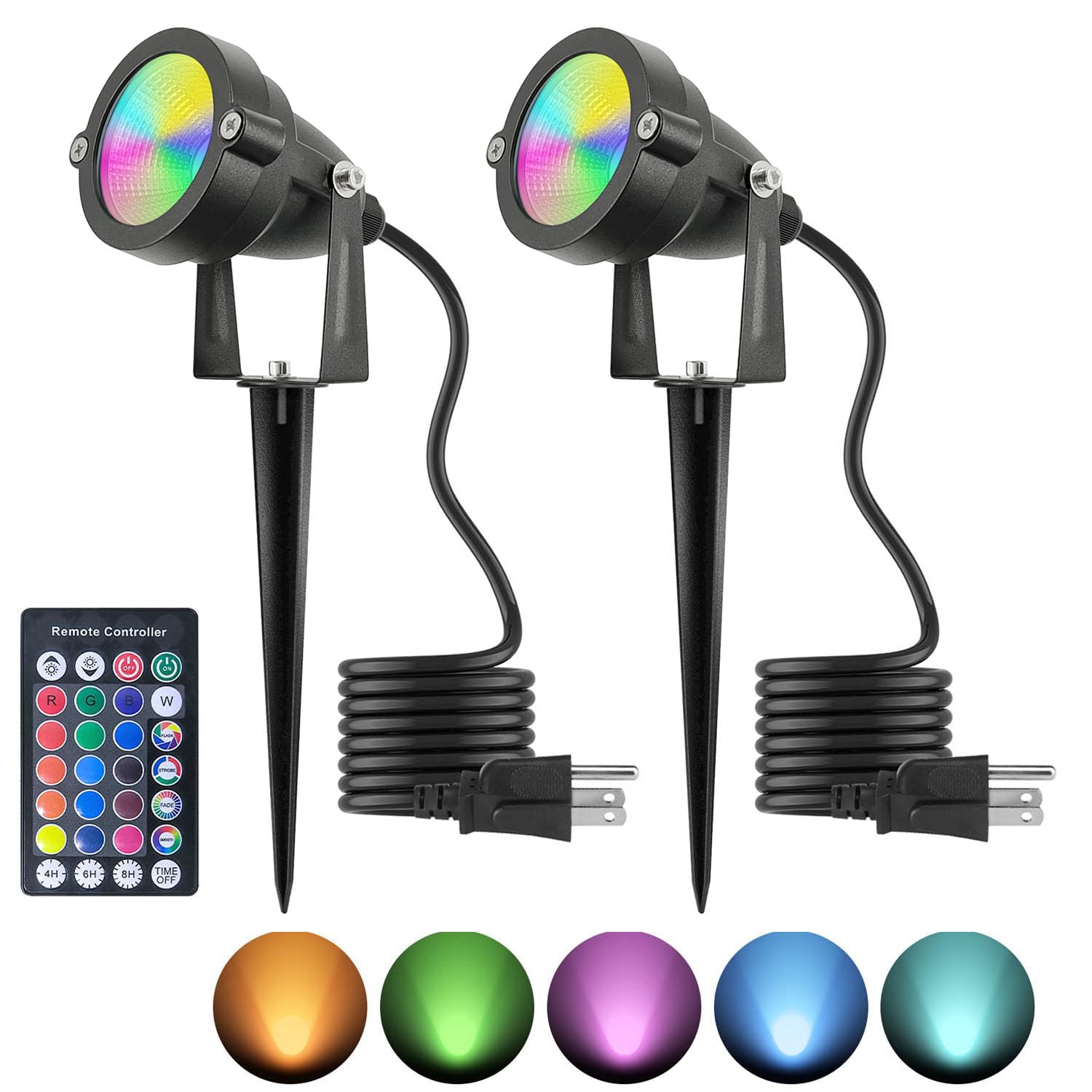 TENSUL Christmas Spotlight 10W LED Color Changing Outdoor Hallowmas Spot Lights Timer Remote IP65 Waterproof RGB Metal Case Spot