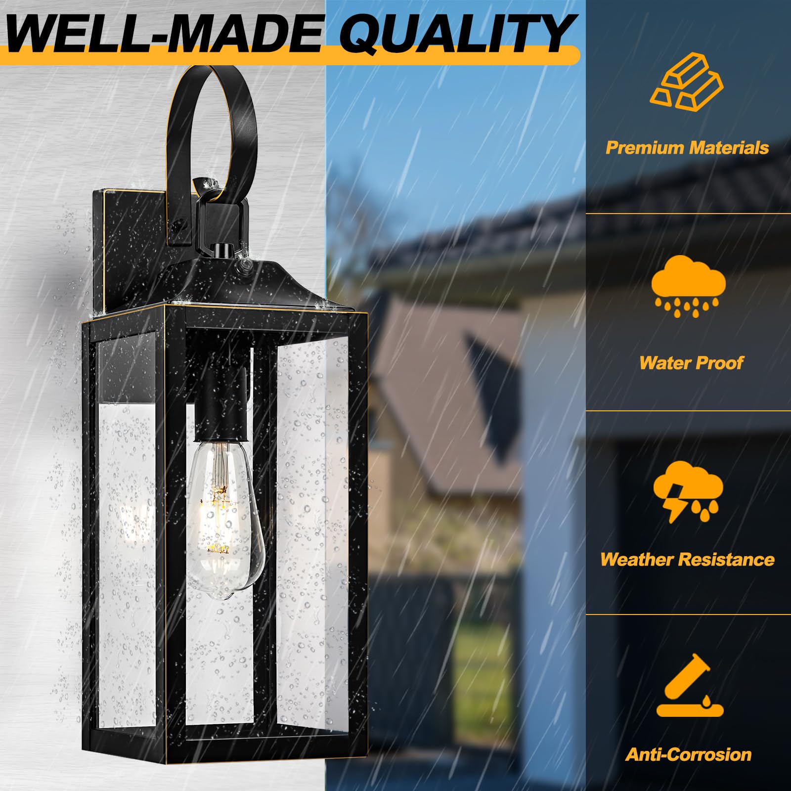 Yolsunes 19&quot; Black Dusk To Dawn Outdoor Wall Light Sconce, Waterproof Industrial Fixture