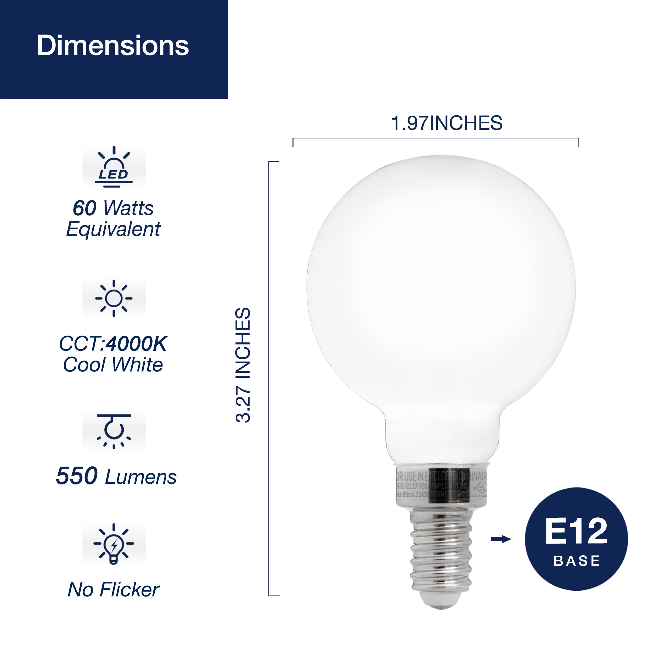 Flsnt Dimmable Led Candelabra Bulbs 60W Equivalent, G16 1/2 Led E12 Chandelier Light Bulbs For Bedroom, Bathroom, 550Lm, Cri90, 5.5W, Ac 120V, 6 Pack, 4000K Cool White