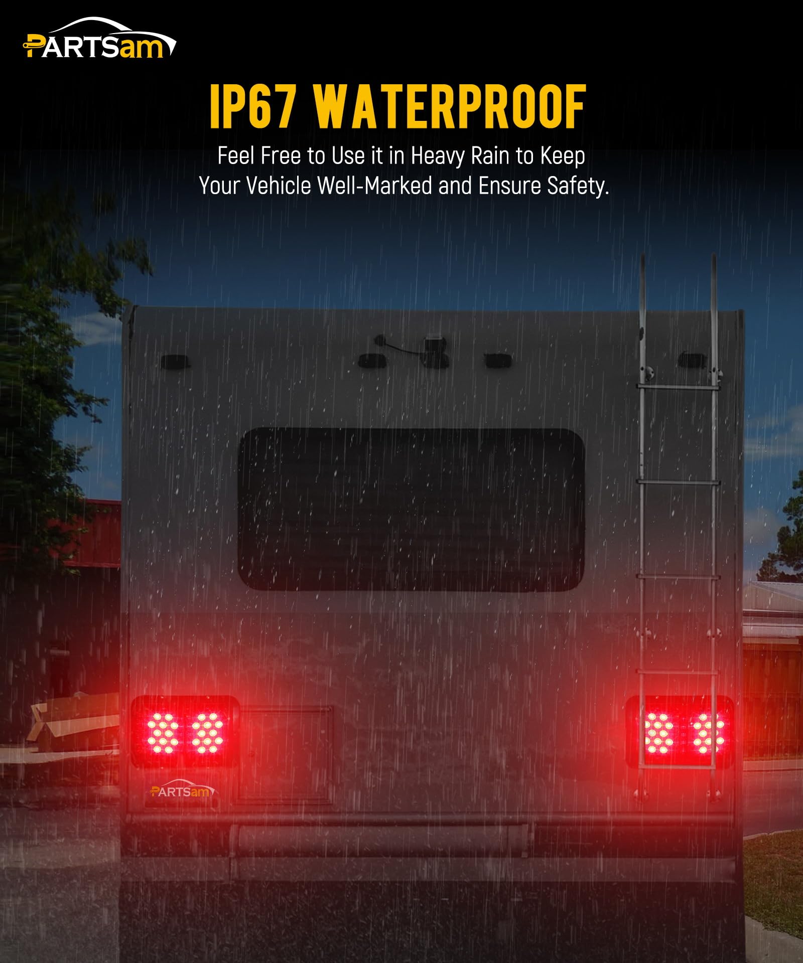 Partsam 2X Double Rv Trailer Camper Tail Lights 24-2835 Led Horizontal Vertical Surface Mount Double Trailer Light Taillight Red