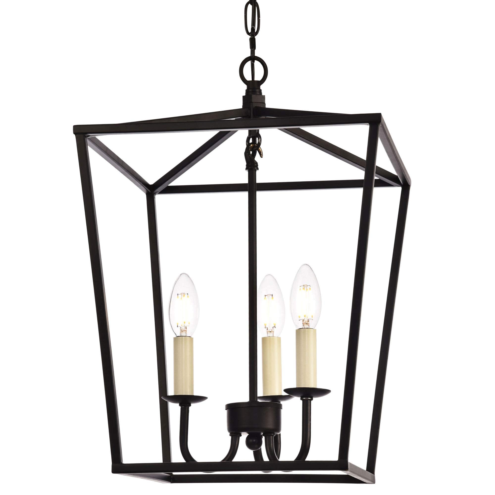 Elegant Lighting Maddox Collection 3 Light Pendant Lamp with Metal Frame and Hanging Chain  Black - 12.5''D x 18.25''H