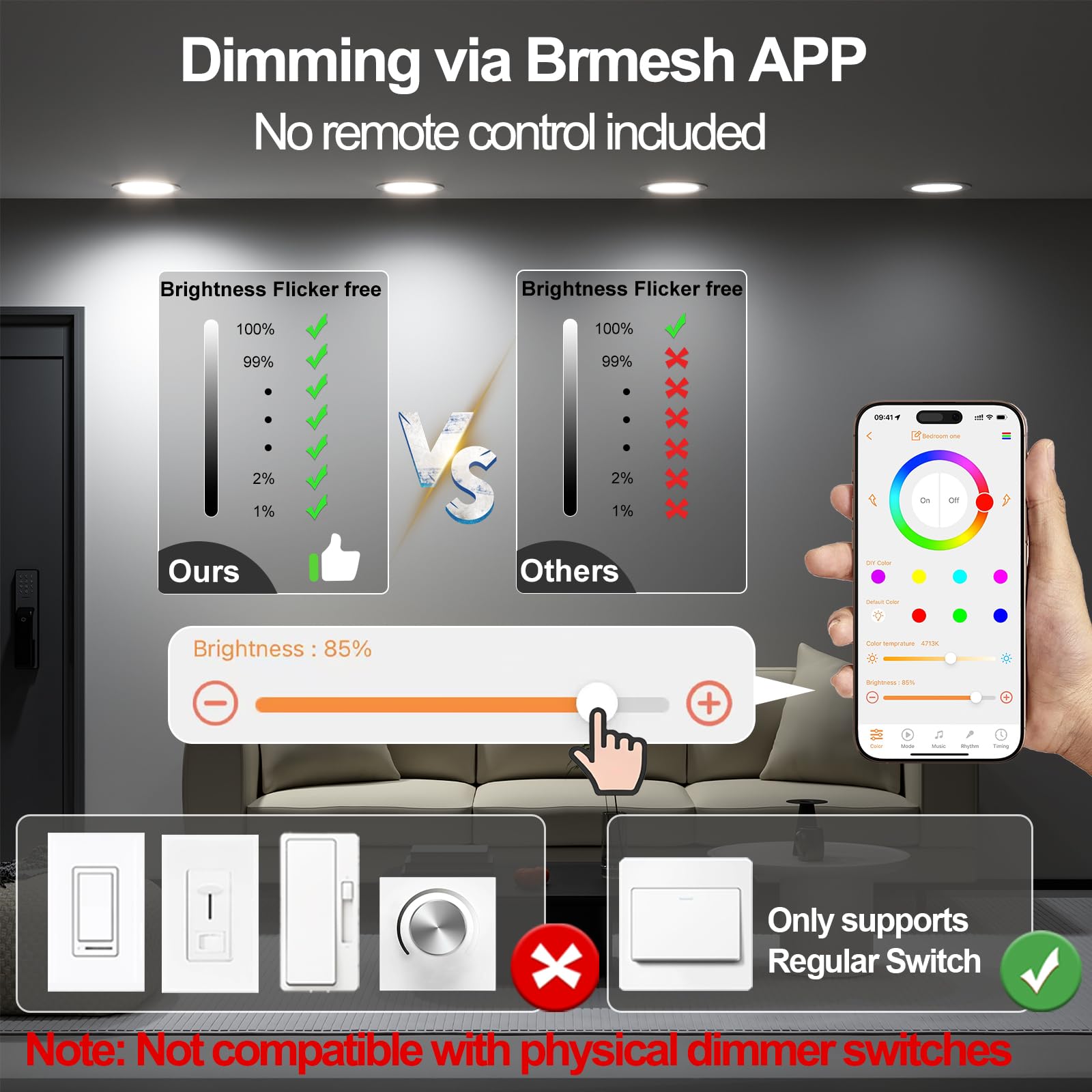 Siksog Black Smart Recessed Lighting 4 Inch Rgbcw Color Changing 12W Led Downlight With Junction Box 1000 Lumen Recessed Ceiling Light Compatible With Alexa Dimmable By Bluetooth Control -1Pack