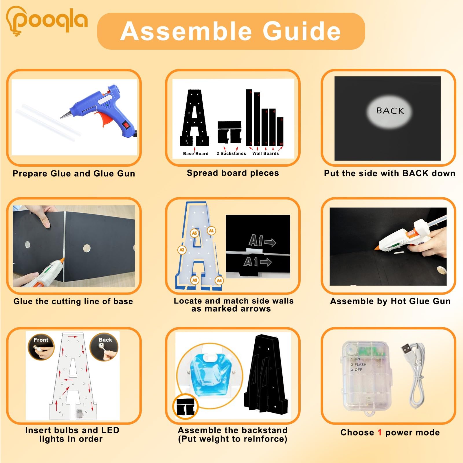 Pooqla 4 Ft Marquee Light Up Letters, Black Marquee Letter Lights 4 Feet Tall, Giant Letter Sign Big Mosaic Letters For Balloons Birthday Party Anniversary Wedding Decorations, Warm White Letter K