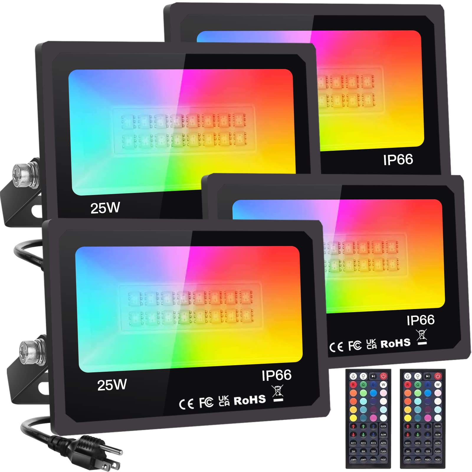 monococo LED Flood Light 25W 4 Pack, RGB Color Changing, IP66 Waterproof, Aluminum, for Outdoor Events and Parties