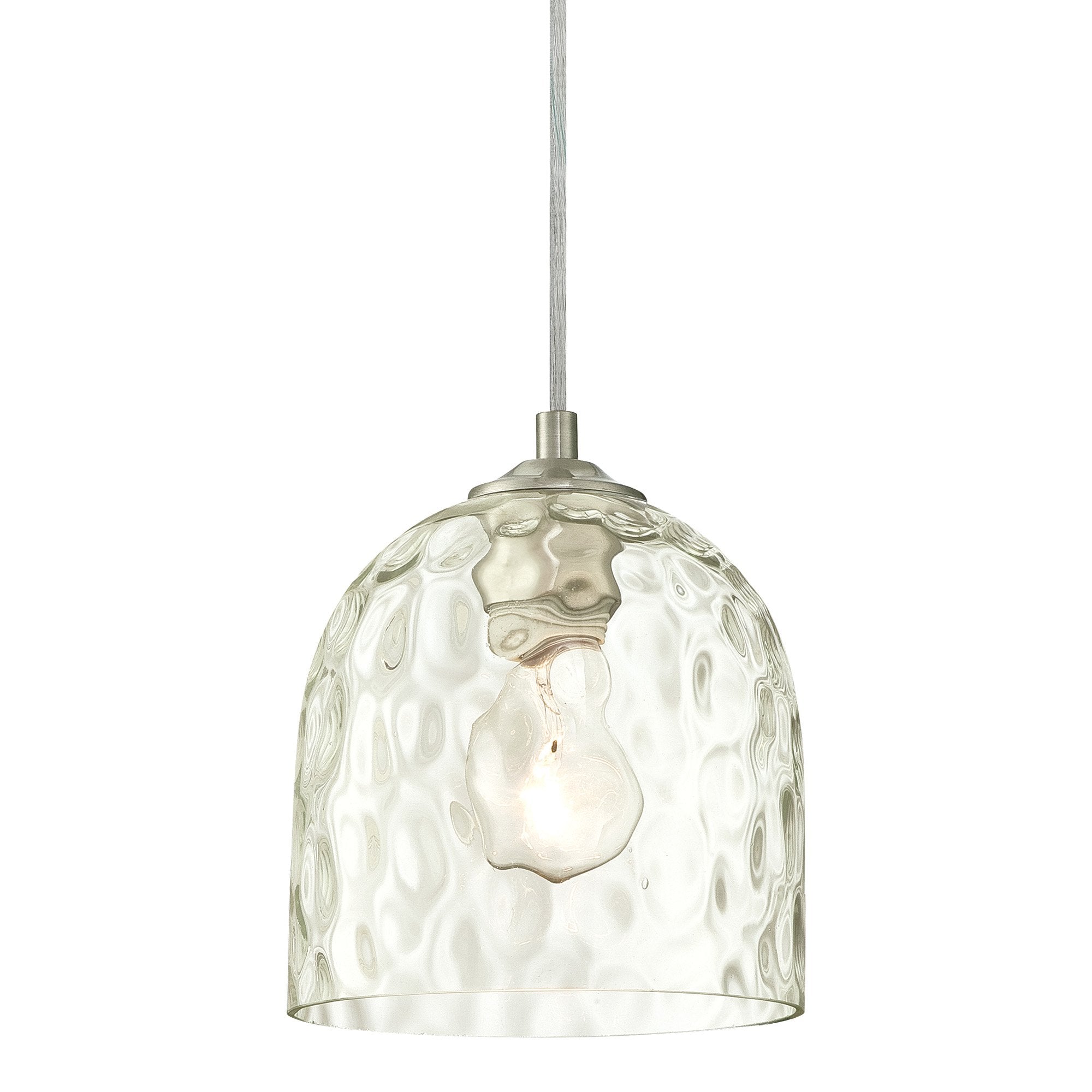 Westinghouse One-Light Indoor Mini Pendant, Brushed Nickel Finish, Clear Hammered Glass, Model 6328800