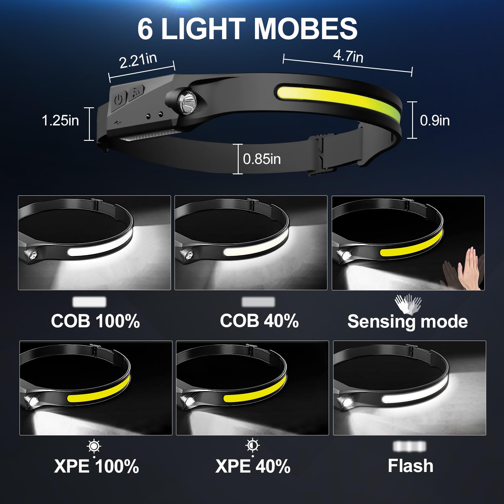 Bud K Rechargeable Headlamp 1200 Lumens LED 6 Modes Motion Sensor 4 Pack Black