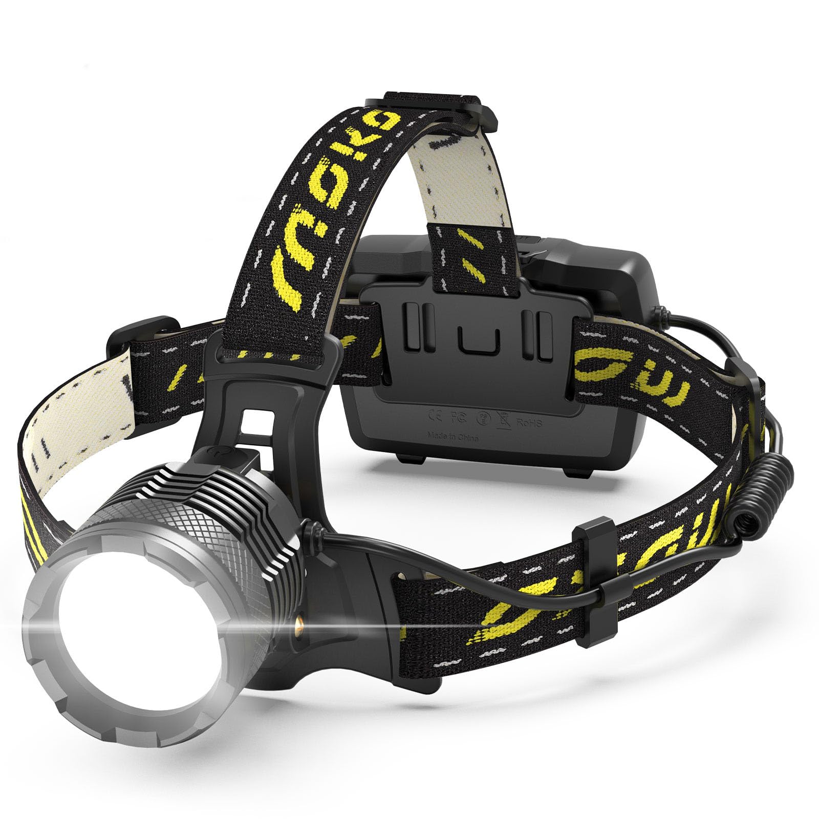 MoKo 2500 Lumen Rechargeable Headlamp - 60H Long Battery Life Detachable, 8 Modes Super Bright 50W Bulb IP68 Waterproof 90 Adjus