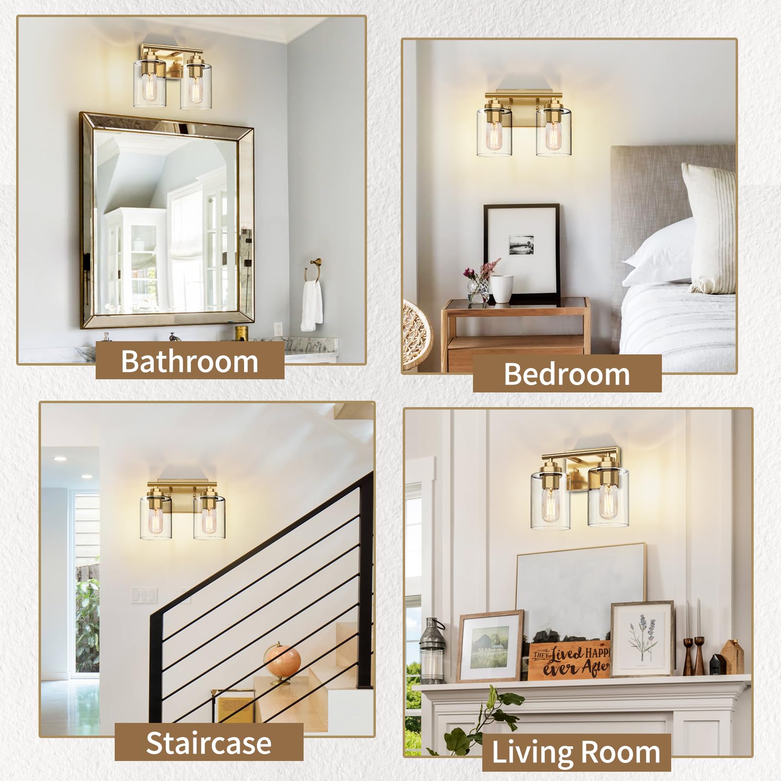 Bathroom Vanity Light Over Mirror,Vanity Light For Bathroom,Bathroom Light Fixture Wall Sconce Lighting For Bedroom,Living Room (Gold, 2-Light)