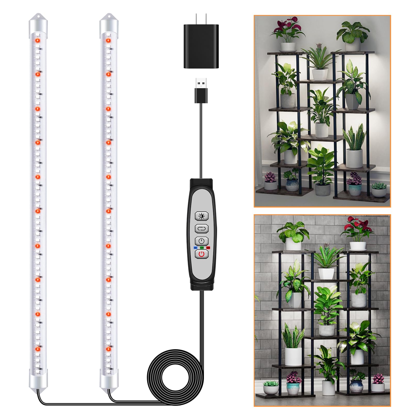 SDOVUERC 2 Bars Grow Light Bands for Indoor Plants with Auto ON/Off Timer 6/12/18H  5 Dimmable Levels for Shelves Plant Growing (2 Bars  1 Pack)