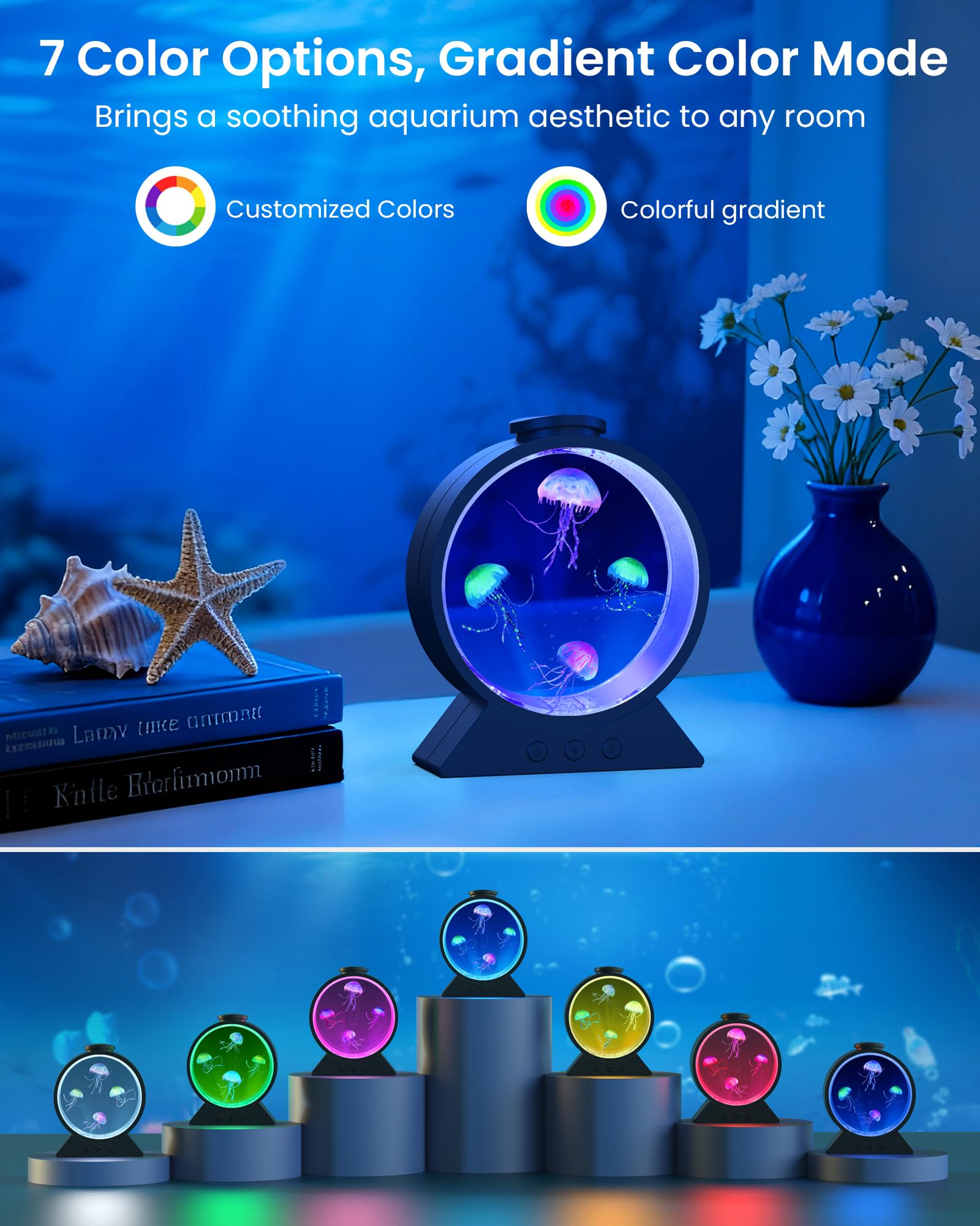 Eyesound Jellyfish Lamp  7-Color Changing Jellyfish Aquarium Light For Relax  Mood Lamp For Home  Office & Bedroom Decor  Gifts For Kids Teens Girls Boys mature-themeds (Black)
