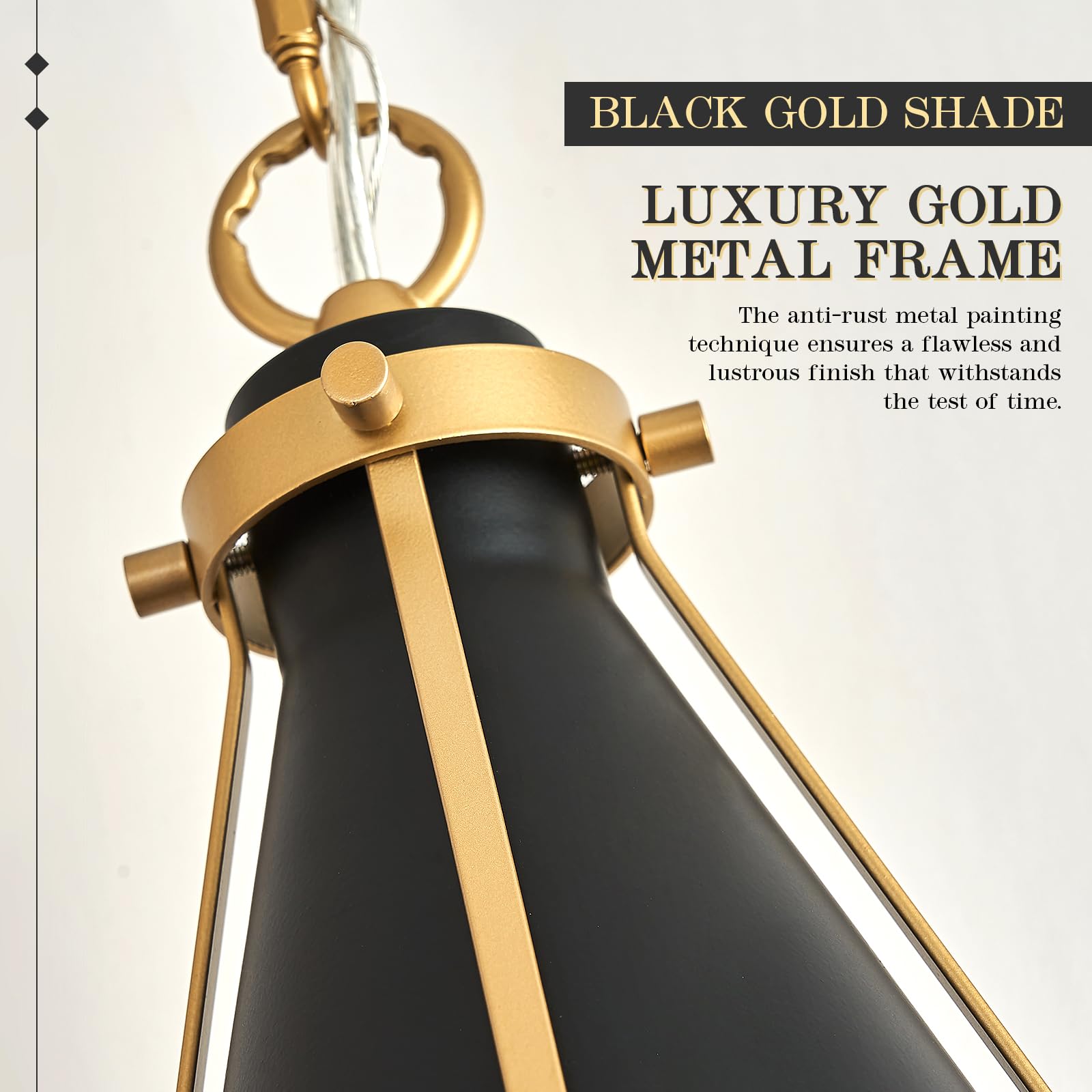 Caraluxe Black & Gold Kitchen Island Light 4-Light Hanging Chandelier Cone Shade 42 '' Rectangle Kitchen Island Pendant Light Fi