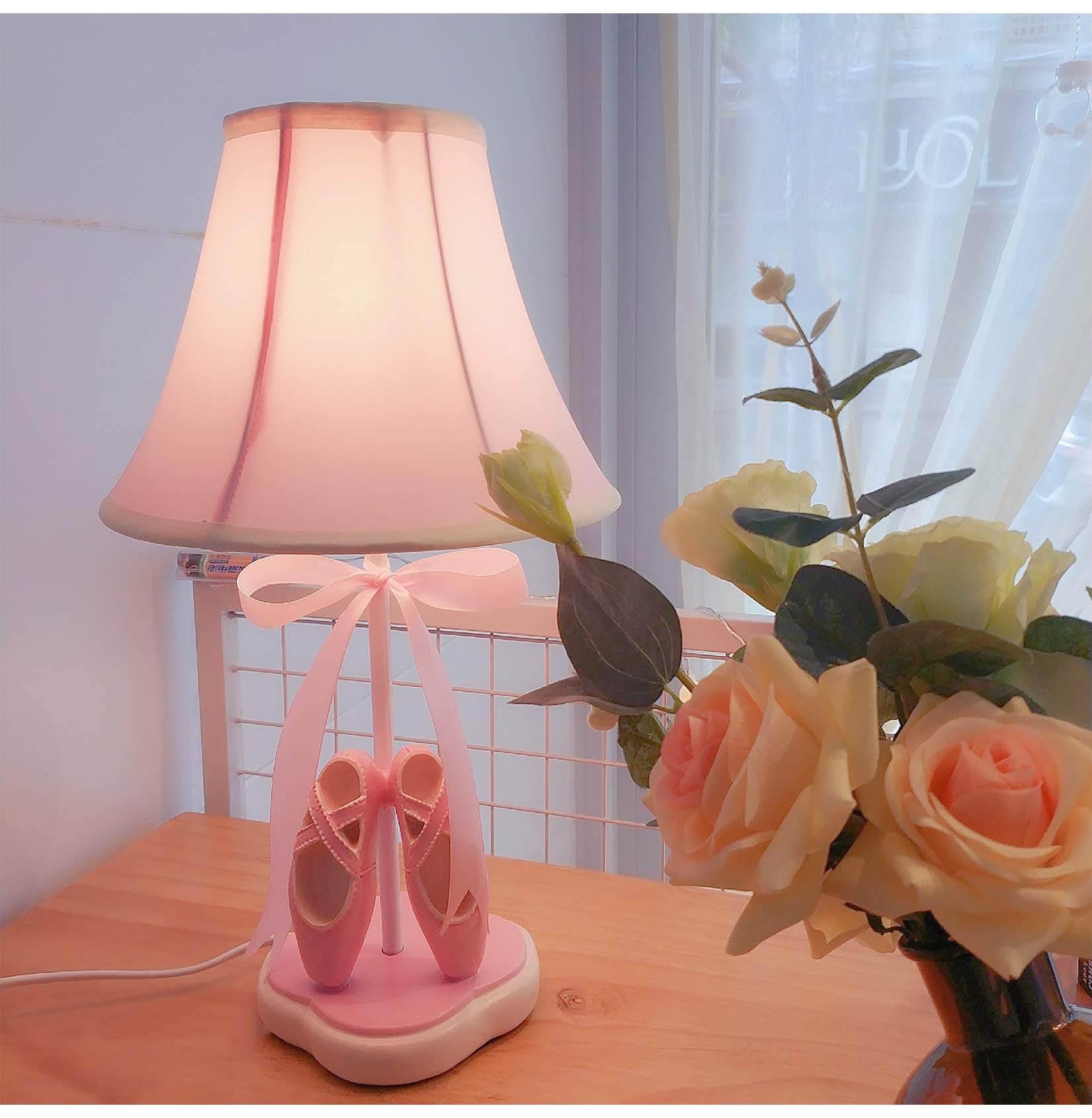 Cozylight Bedside Lamp, 14" Pink Dancing Shoes Design with Fabric Shade, E26 LED Bulb Included, Model CL99103