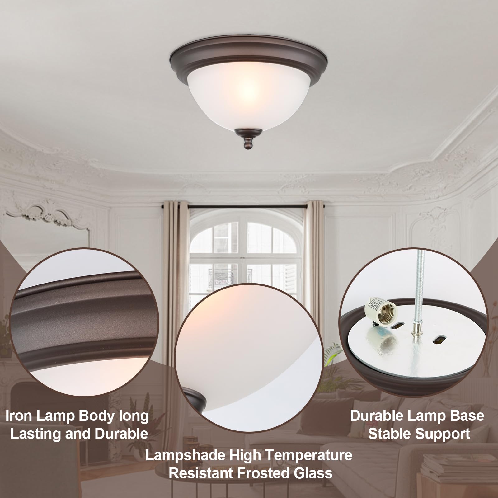 Lprzsg 11&quot; Bronze Ceiling Light Fixture With Frosted Glass Shade For Indoor Use