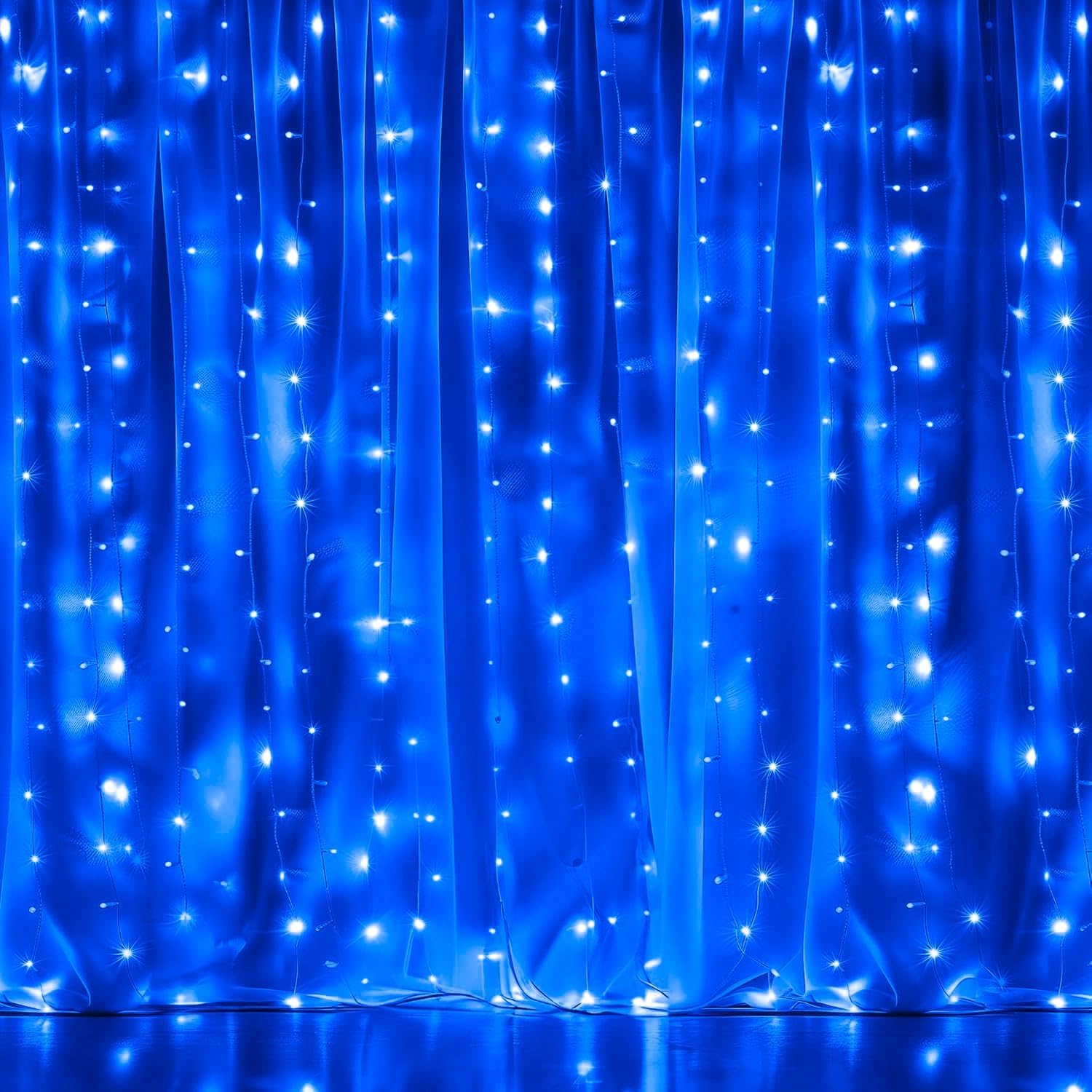 Dazzle Bright 300 LED Blue Curtain String Lights, Waterproof Fairy Lights with 8 Modes for Bedroom, Party, Wedding, and Garden Decor