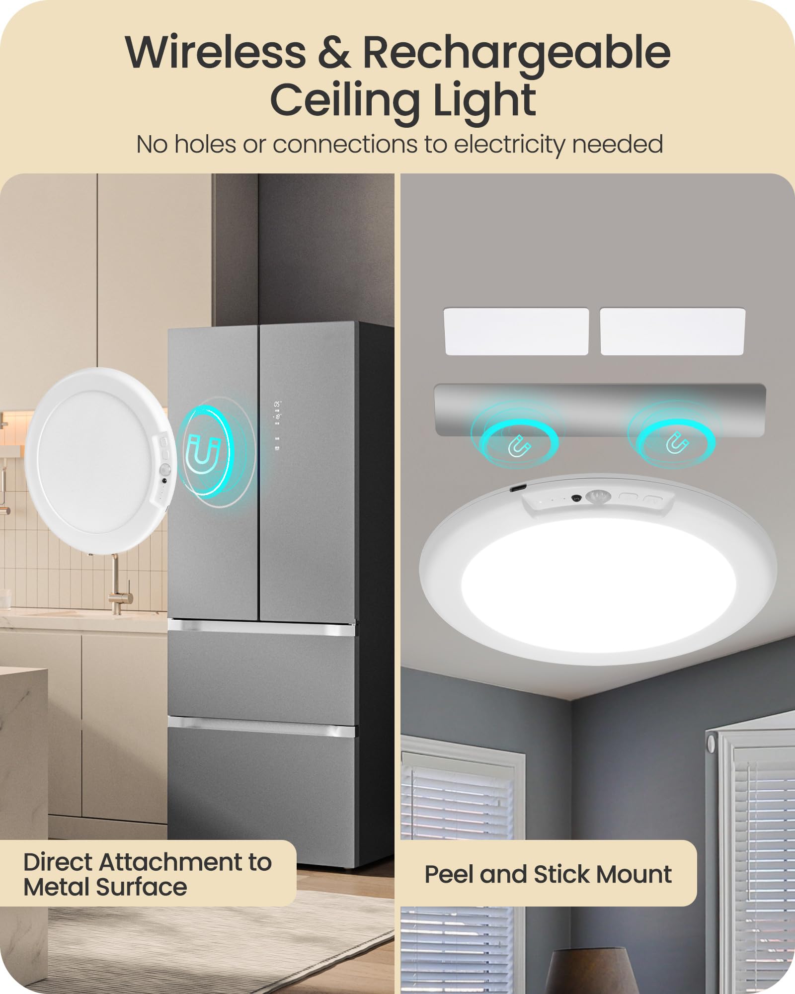 Goebleson 2 Pack Rechargeable Motion Sensor Closet Light With Remote, Wireless Ceiling Light, Battery Operated Led Ceiling Light