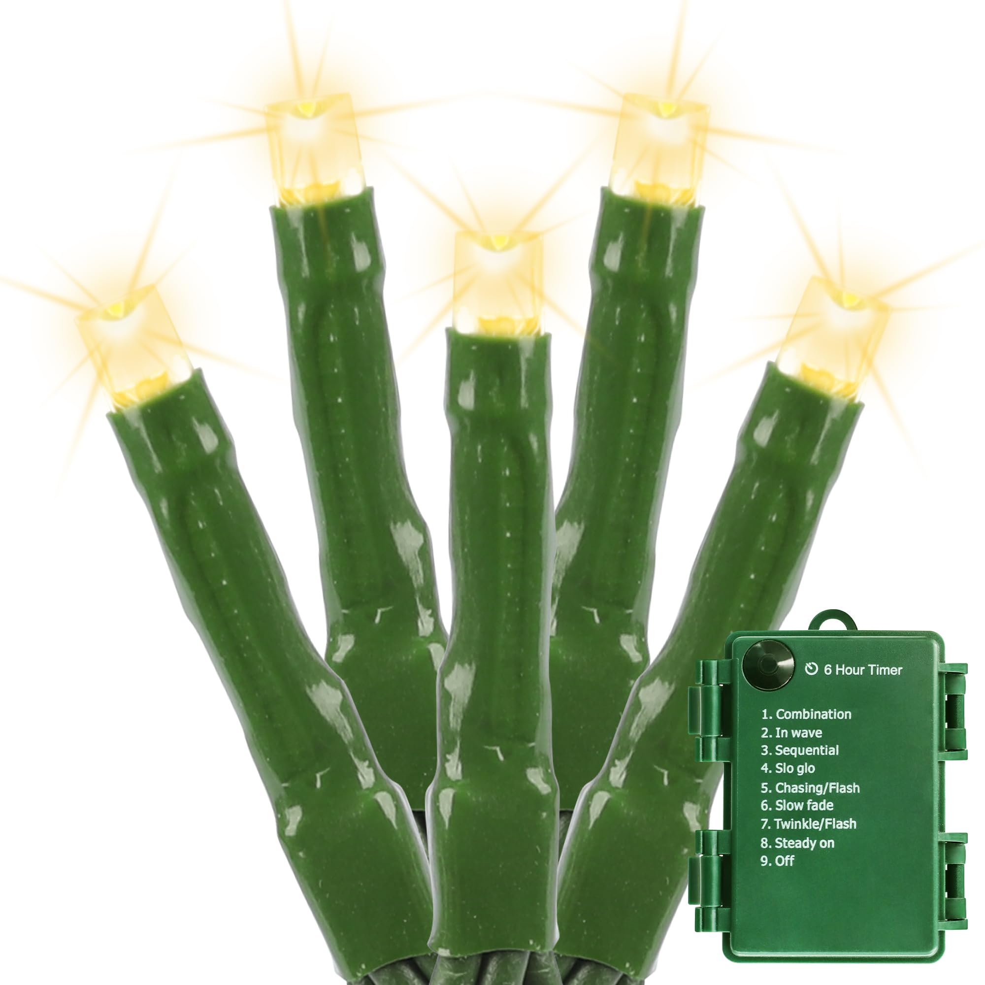 LOENDE Battery Operated Christmas Lights 33FT 100 LED Warm White, 8 Modes, Auto Timer, Indoor/Outdoor, Model CX-36V-5000LHWW