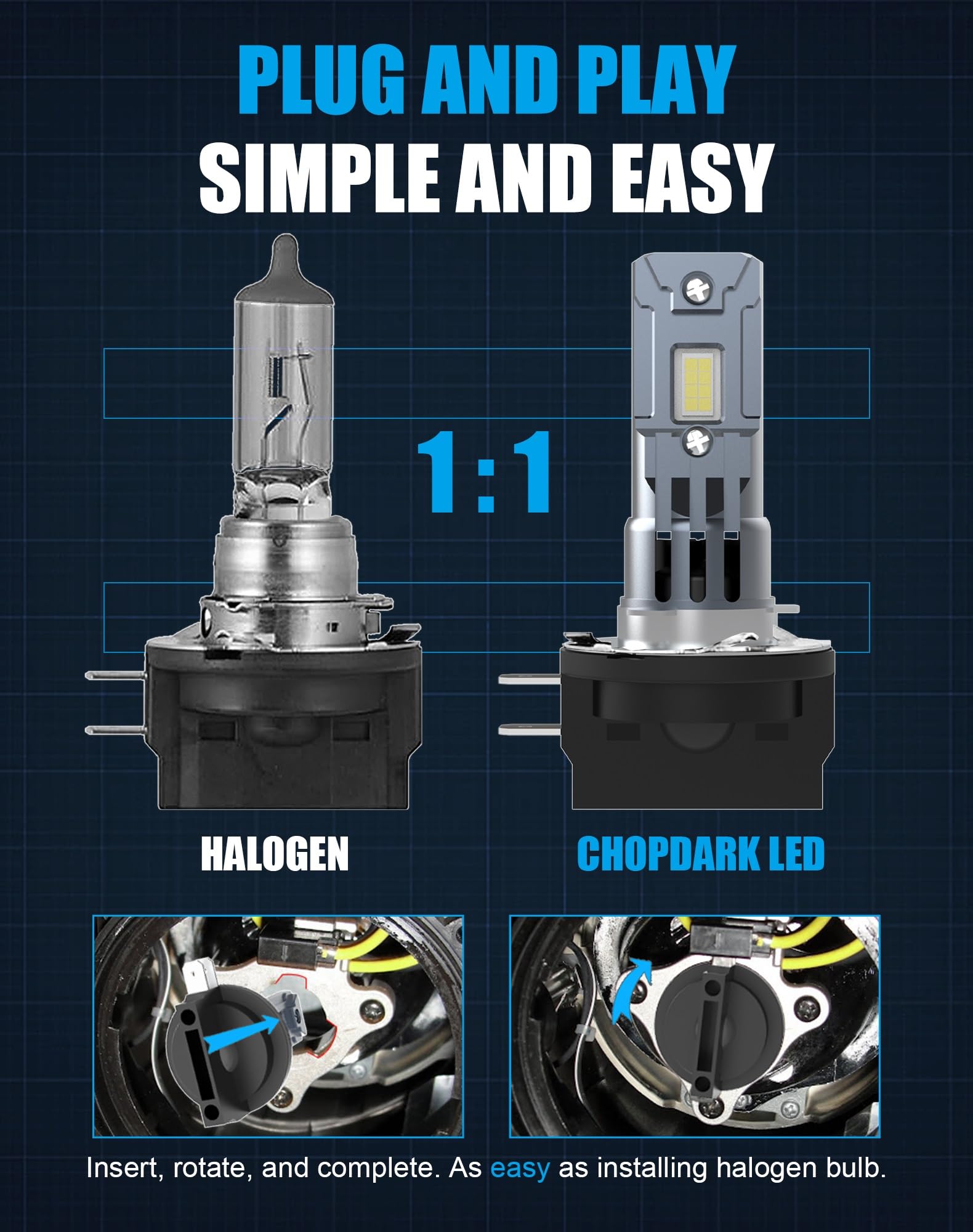 CHOPDARK H11B LED Fog Lamp Bulbs 50W 20000Lm 6500K White Light - 2pcs