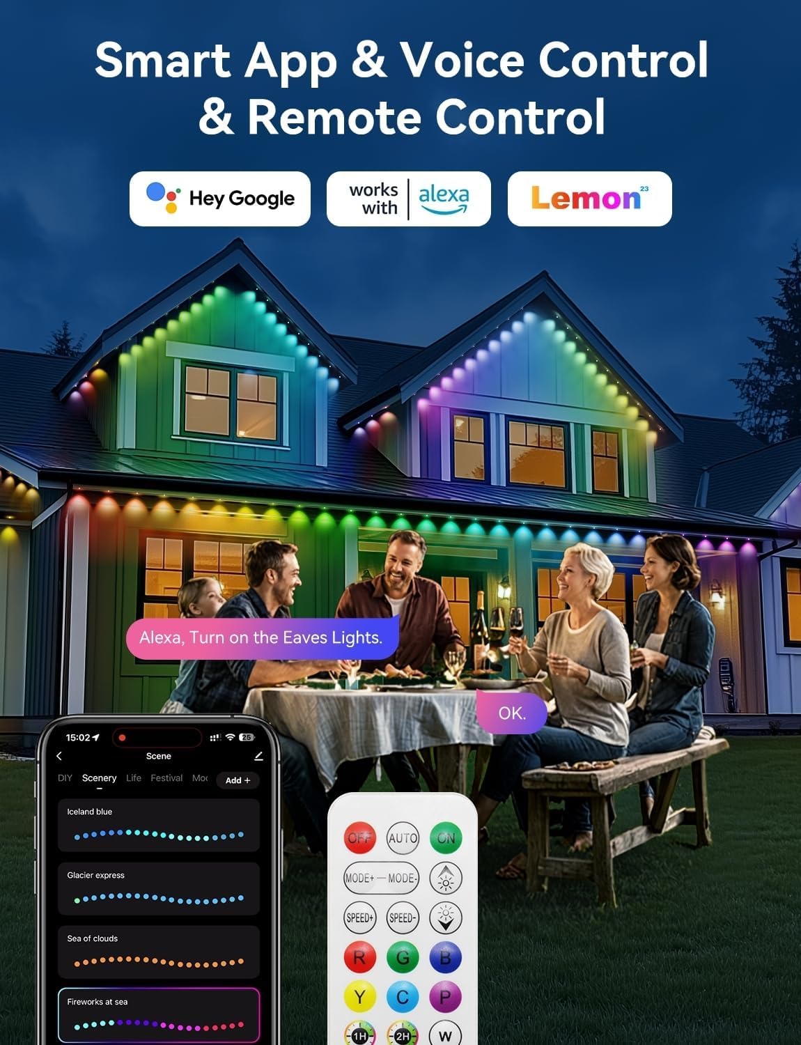 Lemonlovely Permanent Outdoor Lights Pro  240Ft With 176 Ic+Rgbcw Smart Led Eaves Christmas Lights For Daily Decoration  Ip67 Waterproof For Outside Xmas Halloween House Roof Lighting  White