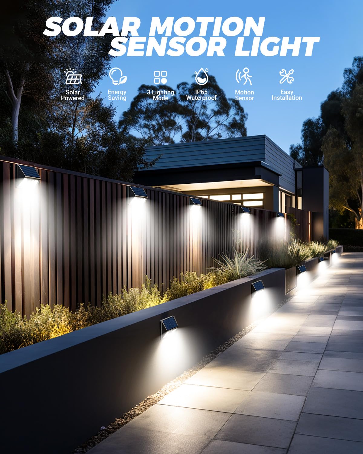 vighep 12 Pack Solar Fence Lights, Waterproof Motion Sensor Deck Lights, Cold White LED, Black, Model YHM03A