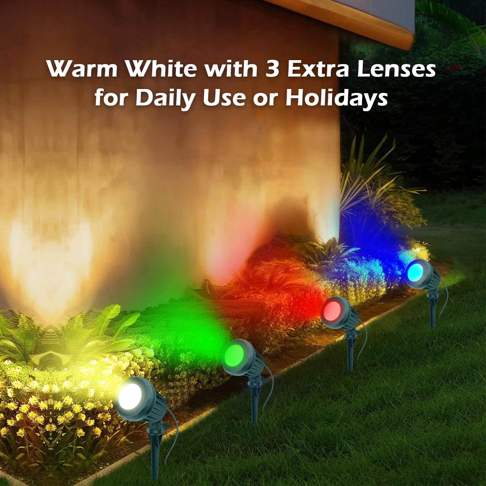 Holeva LED Landscape Spot Lights, 2700K Warm White, IP67 Waterproof, 4 Pack Green, ABS Plastic, for Yard & Garden Decor
