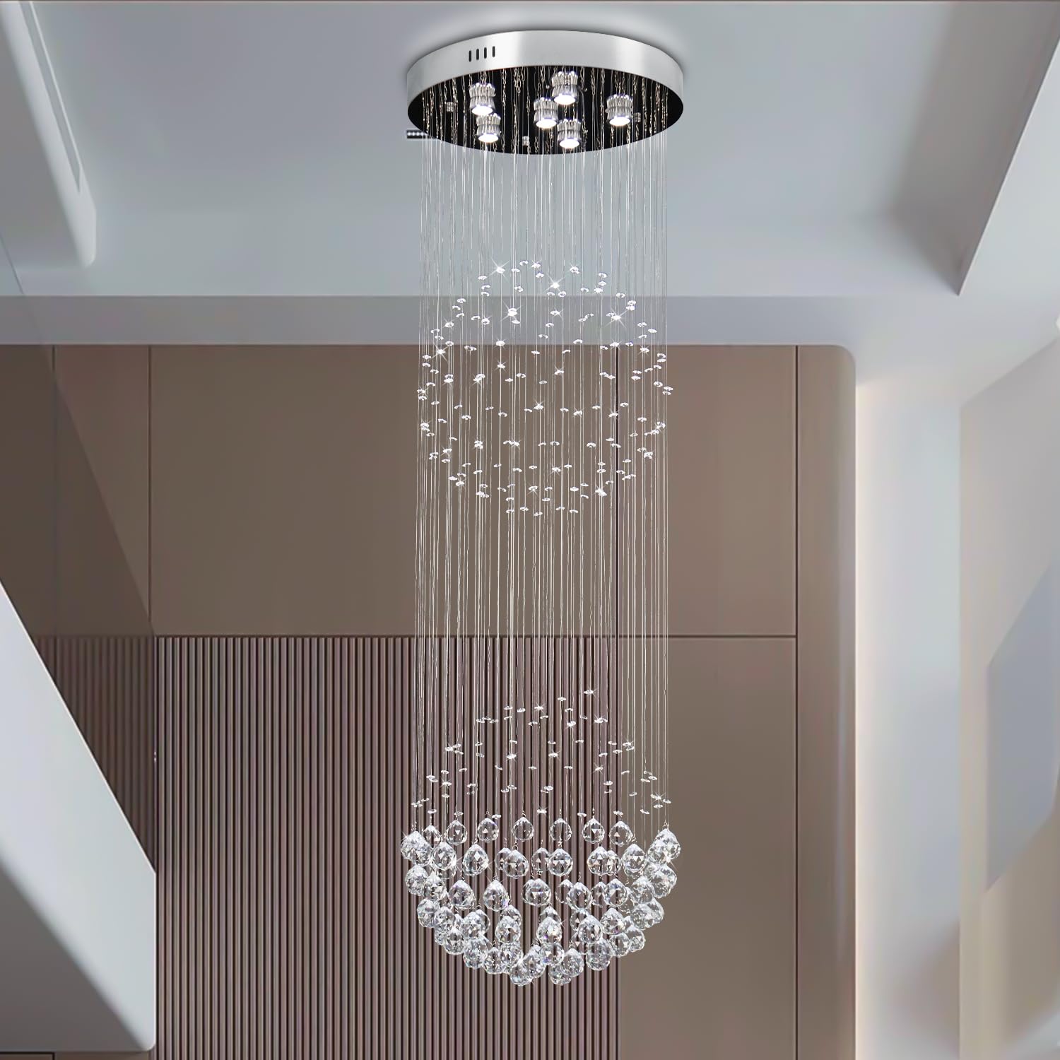 Finktonglan Crystal Pendant Light Chandelier For Staircase, Modern Flush Mount Ceiling Fixture