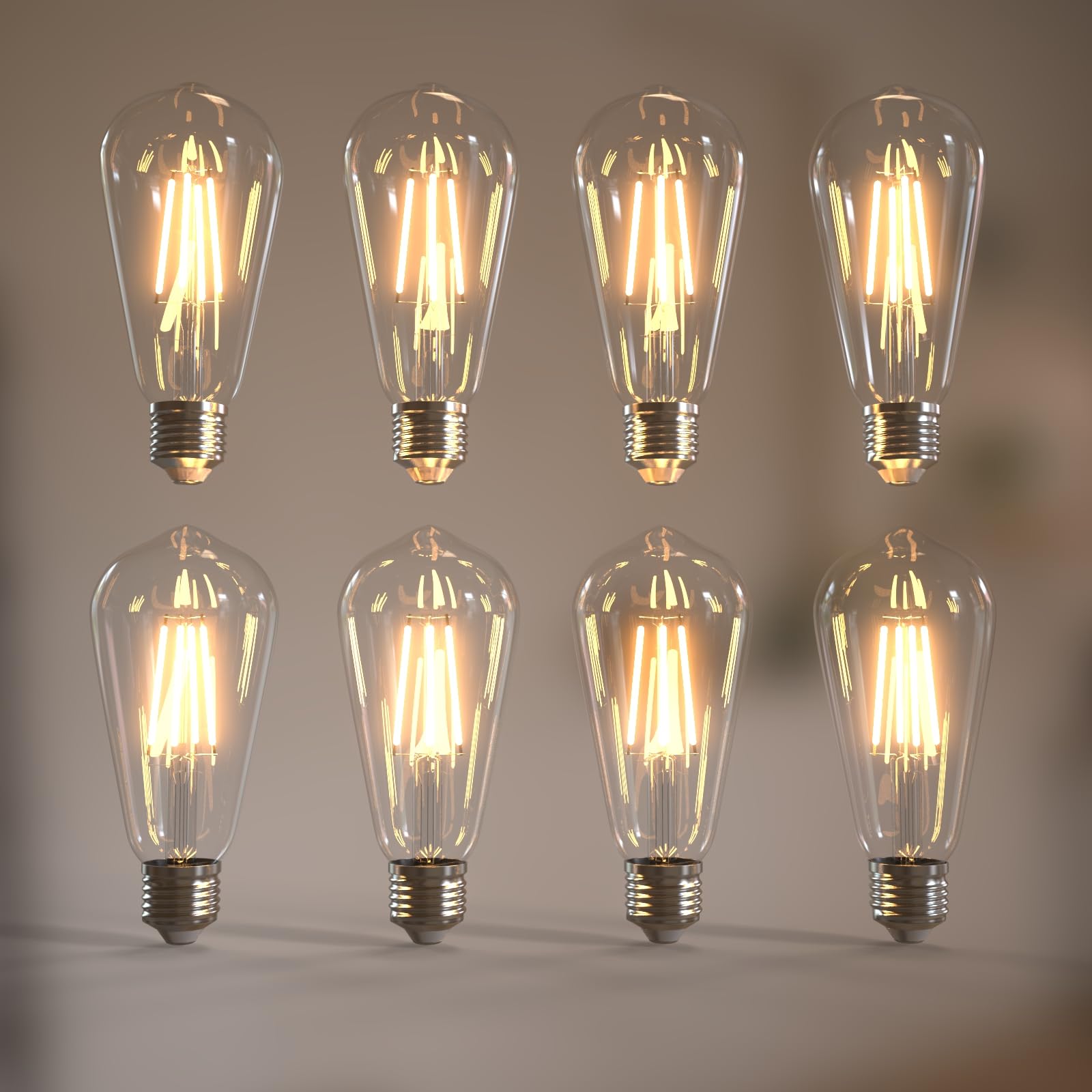 Jensense E26 LED Bulb 6W 60W Equivalent Dimmable Vintage Glass 8 Pack 2700K Warm White