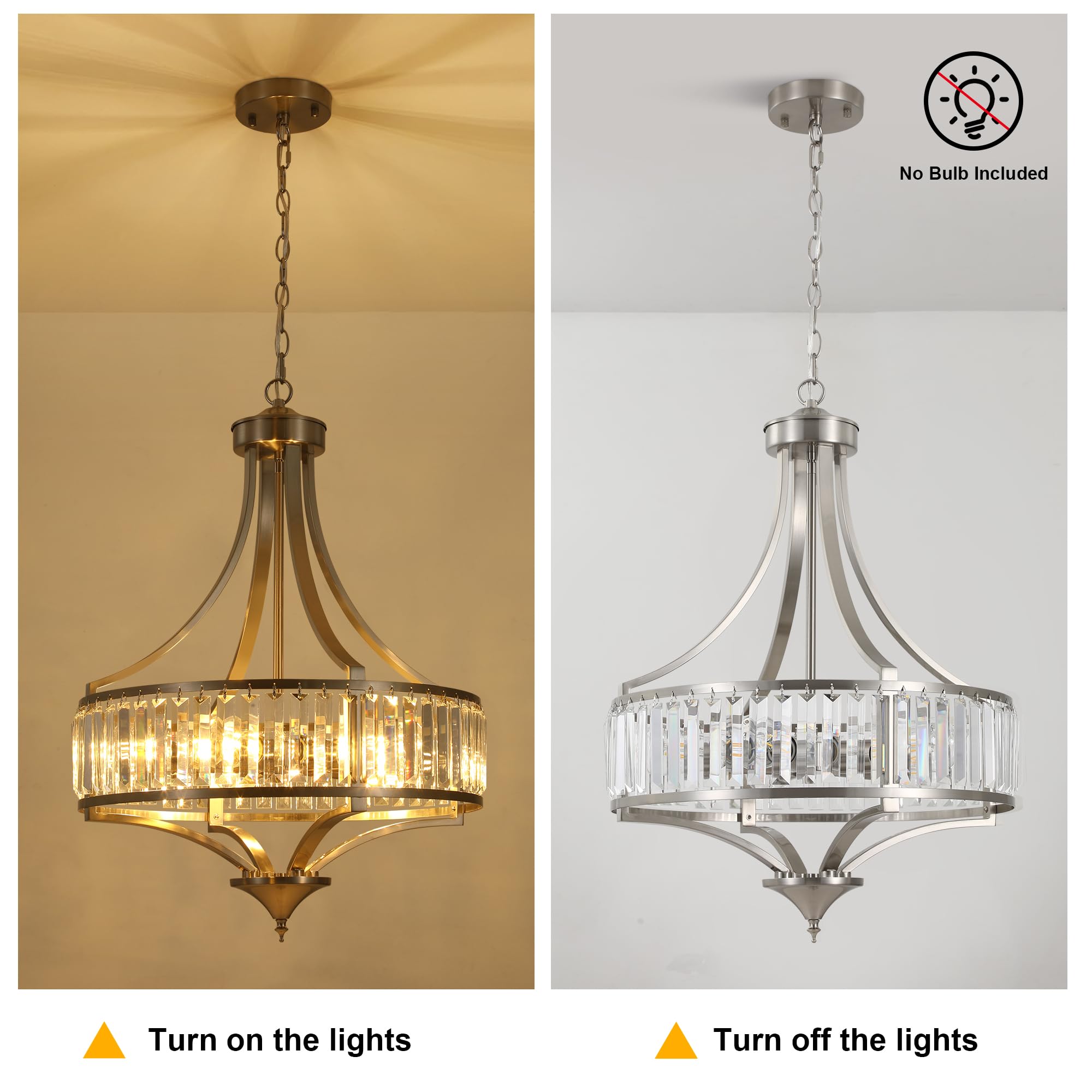 Cnratye 20'' Brushed Nickel Chandeliers For Dining Room, 5-Light Modern Crystal Chandelier For Entryway, Hanging Round Light Fix