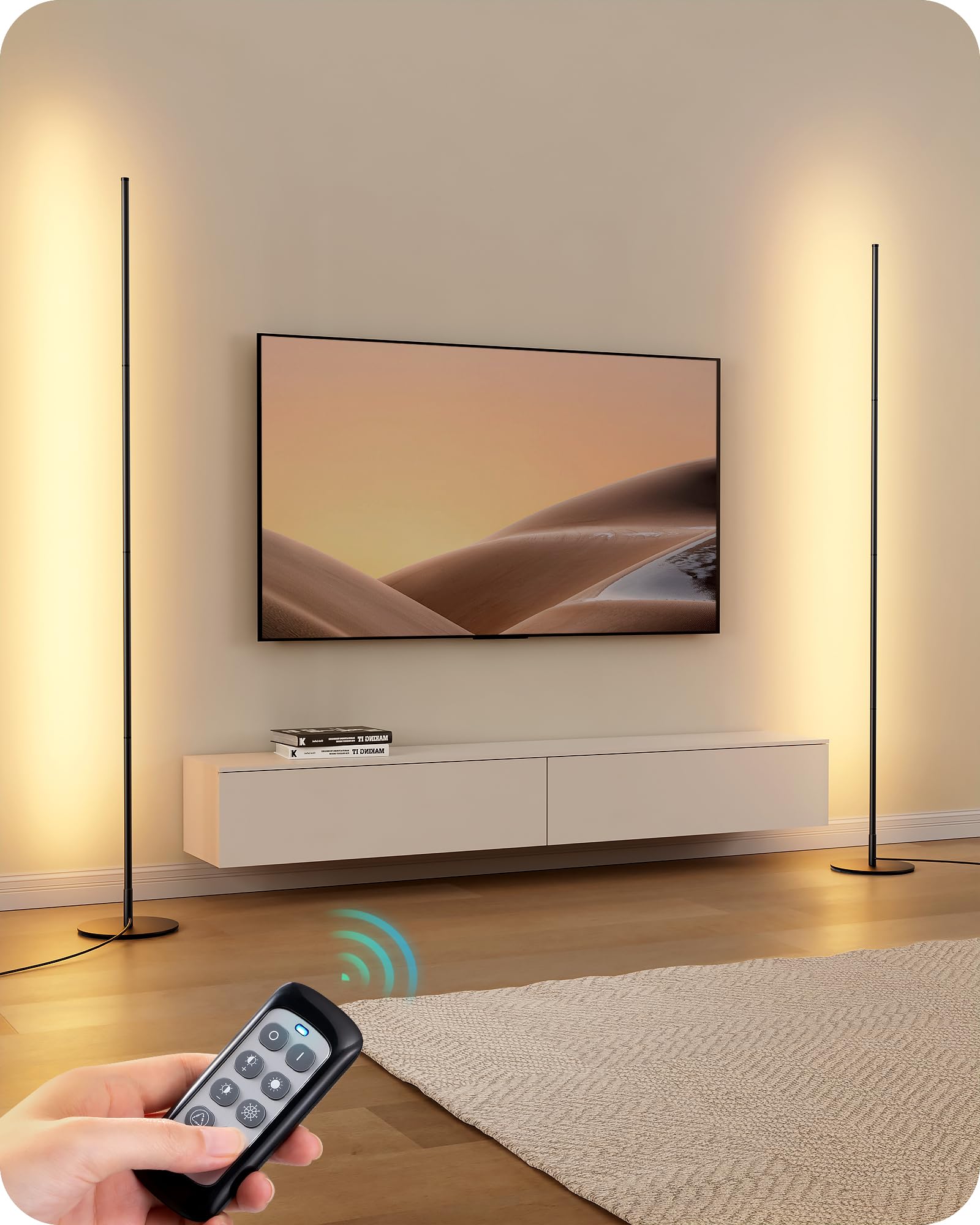 EDISHINE Modern Corner Floor Lamp, Set of 2 Corner Light, LED Minimalist Lit Lamp, 57.5'' Tall Standing Lamp, 7 Color Temperatur