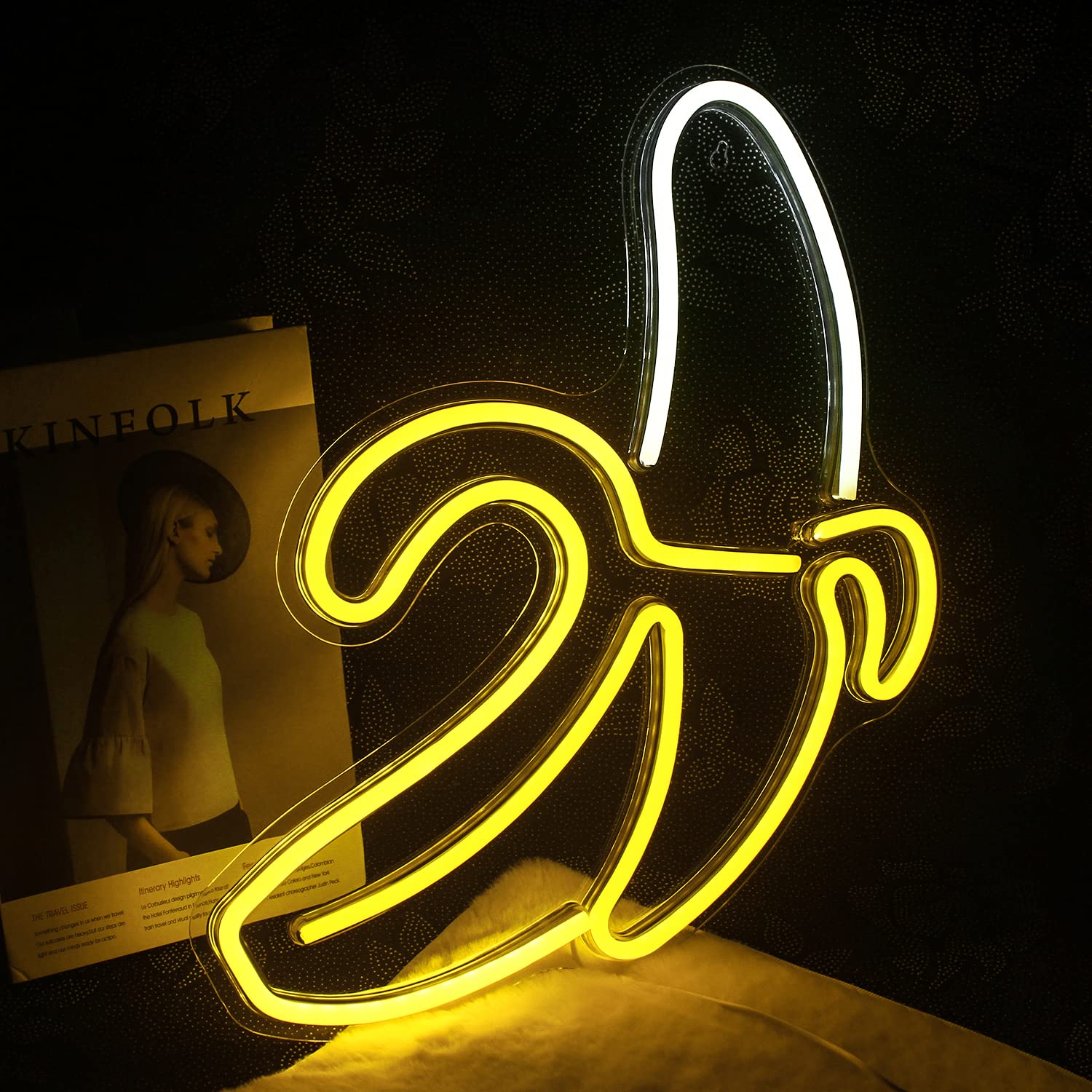 Wanxing LED Neon Sign - Banana Wall Art Light, Warm Yellow, 11inx19.7in, Plastic Decoration for Kids Bedroom and Party