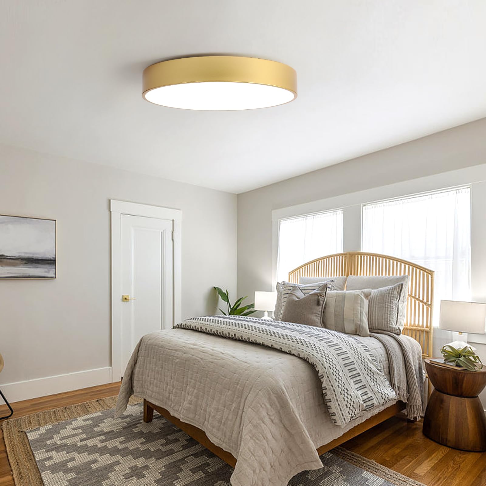 Politamp 4-Light Close To Ceiling Light Fixture, 18 Inch Large Size Gold Metal Shade Flush Mount Ceiling Light Fixtures, E12 Socket Lamp For Living Room Bedroom Kitchen Island
