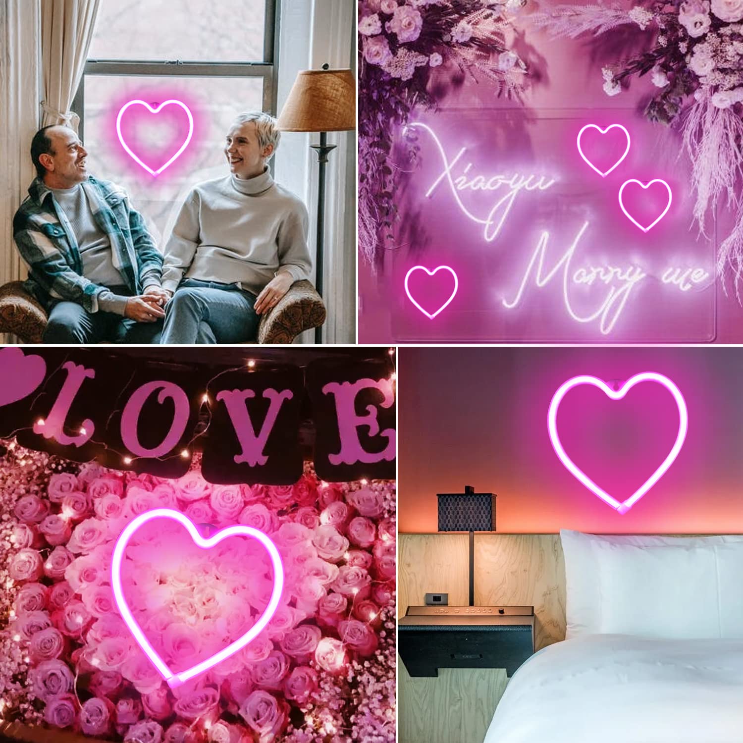 Vicila Pink Heart Neon Sign - Love Shaped USB/Battery Operated Lamp for Bedroom, Party, Christmas Decor