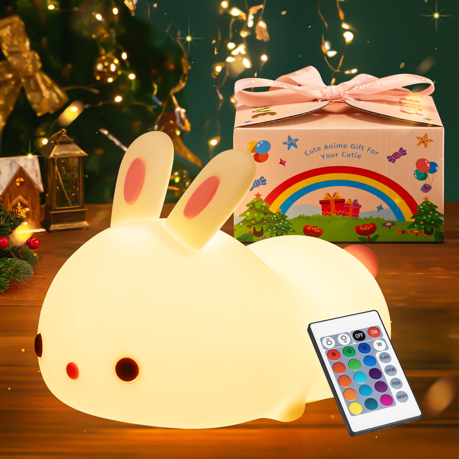 ?GIFTS PACKAGE?Cute Bunny Night Light Baby Girl Gifts,16 Colors & Remote Cute Night Light for Kids Night Light, Dimmable Bunny Night Lights for Bedroom,Rechargeable Kids Night Light, Christmas Gifts