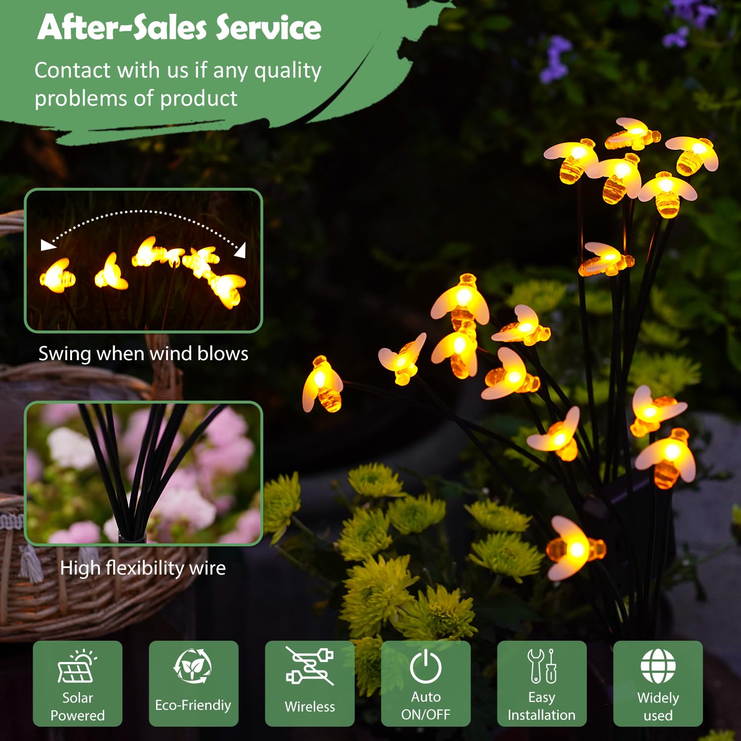 Nacome Solar Garden Lights For Outside - Landscape Decor,Yard Patio Decoration, Waterproof Swaying Bumble Bee(2Pack), Mom Gifts