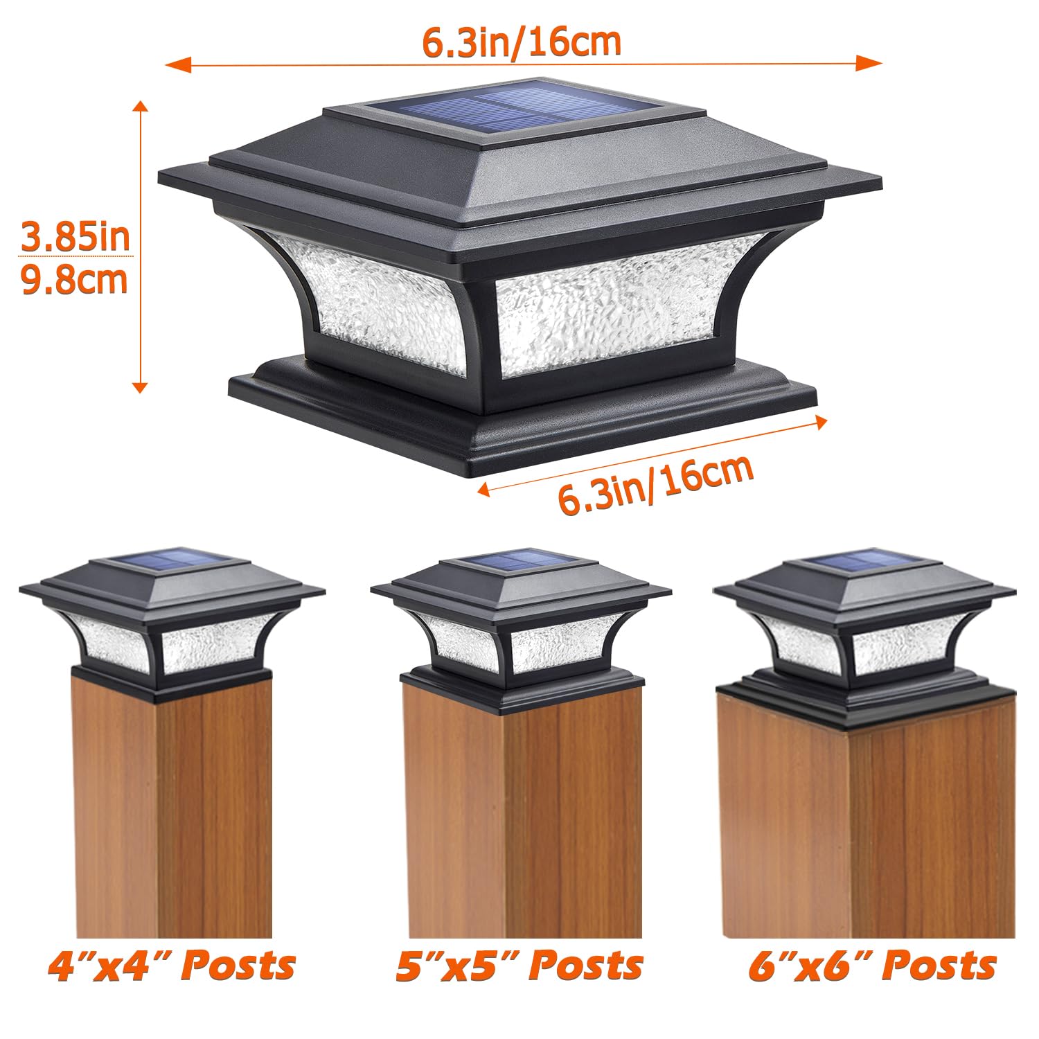 Siedinlar Solar Post Lights Outdoor Glass Led Fence Cap Light 2 Modes For 4X4 5X5 6X6 Posts Deck Patio Garden Decoration Warm Wh