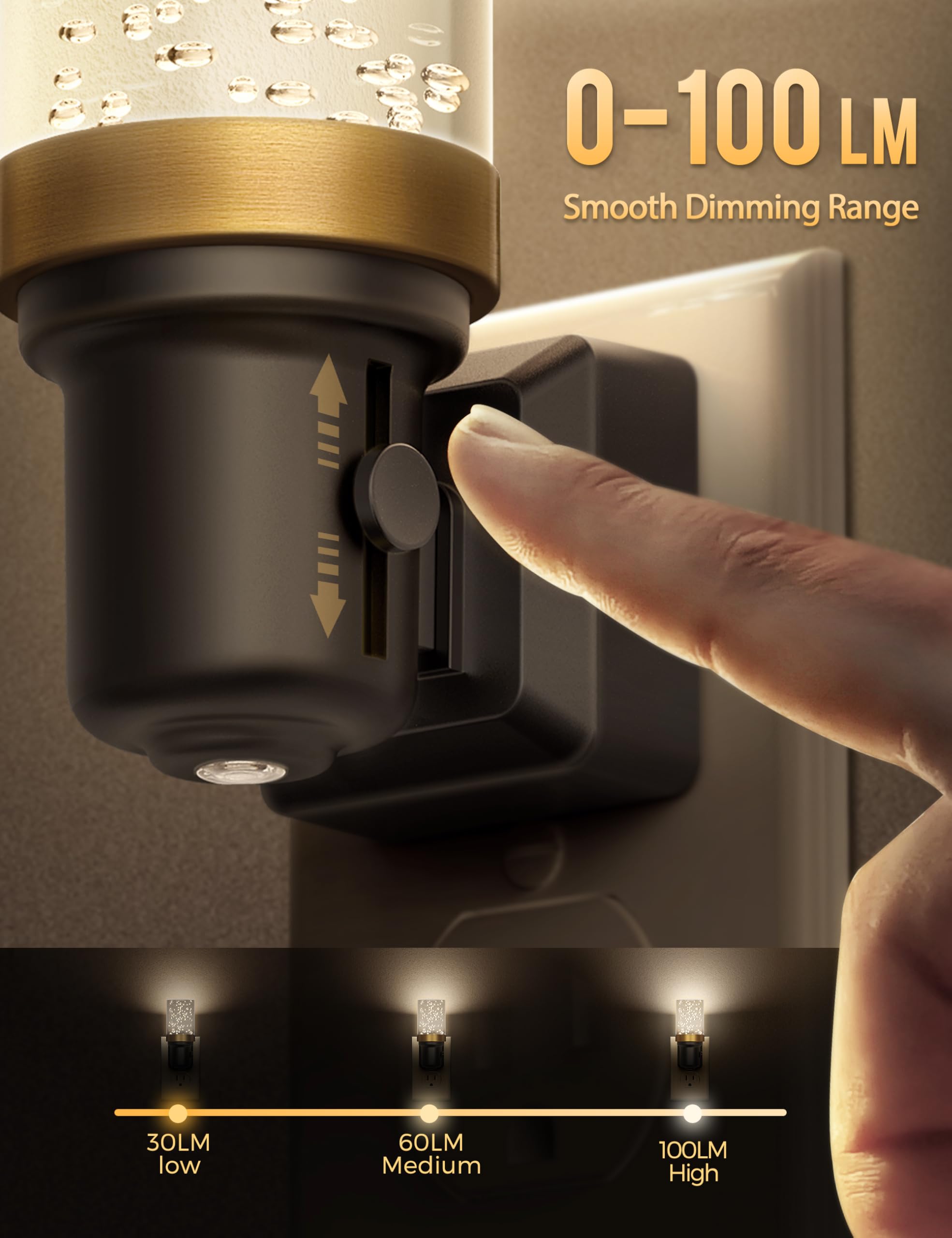 DORESshop LED Night Light - Dimmable Wall Plug, Adjustable Brightness, Warm White, Modern Design for Bedroom, Hallway, Bathroom