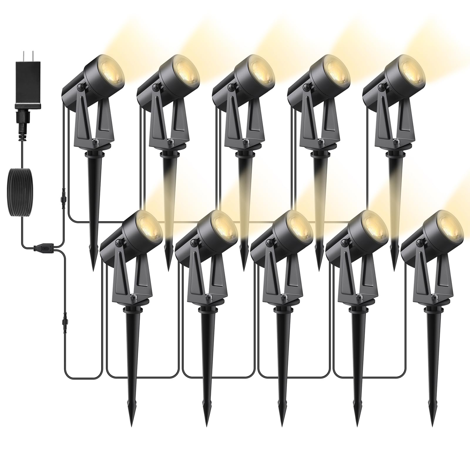 Svater Landscape Lighting Low Voltage, 10 Pack Outdoor Spotlights with Transformer, Plug in LED Spot Lights for Garden, Backyard