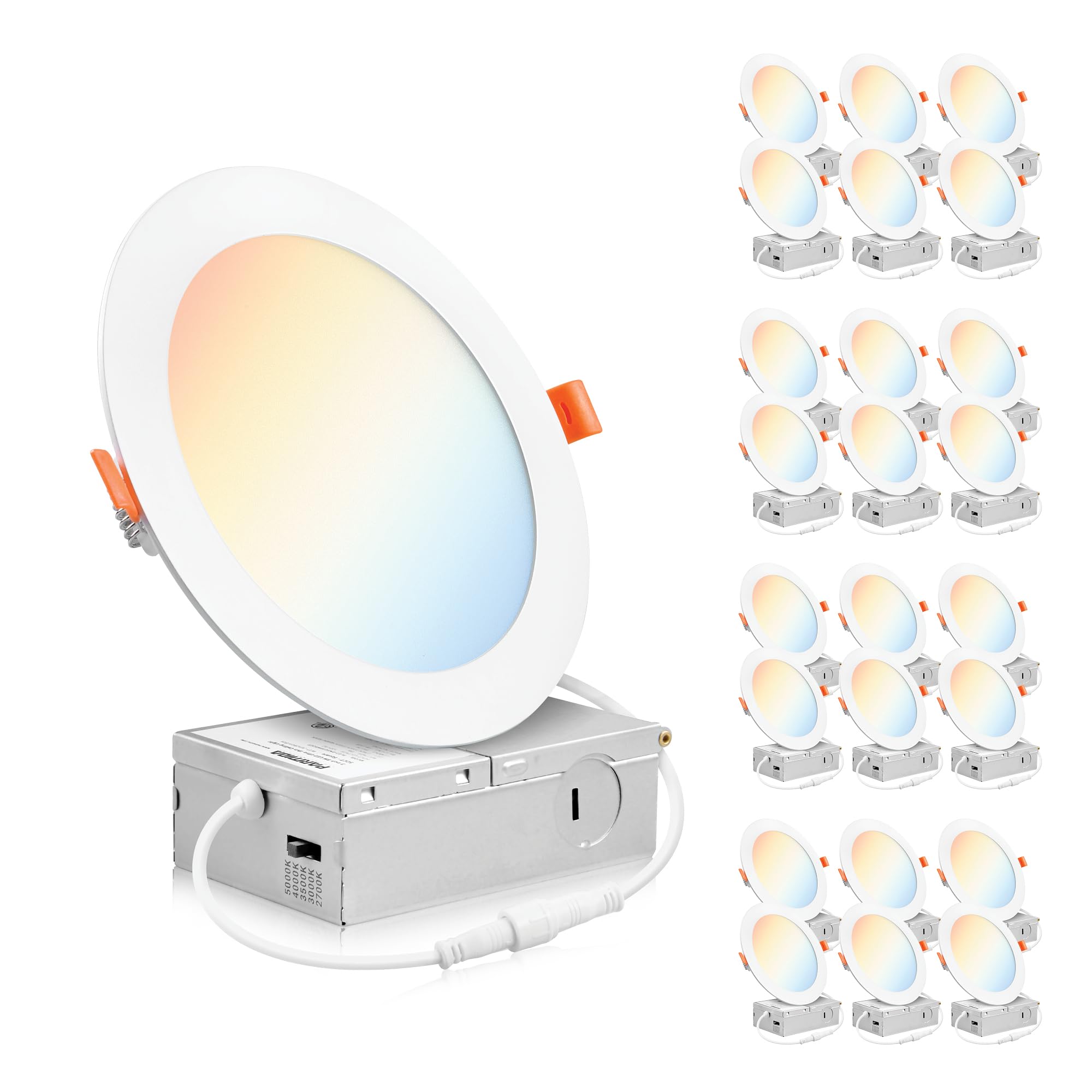 PARMIDA (24 Pack) 6 Inch 5CCT Ultra-Thin LED Recessed Ceiling Light with Junction Box, 5 Color Selectable 2700K/3000K/3500K/4000