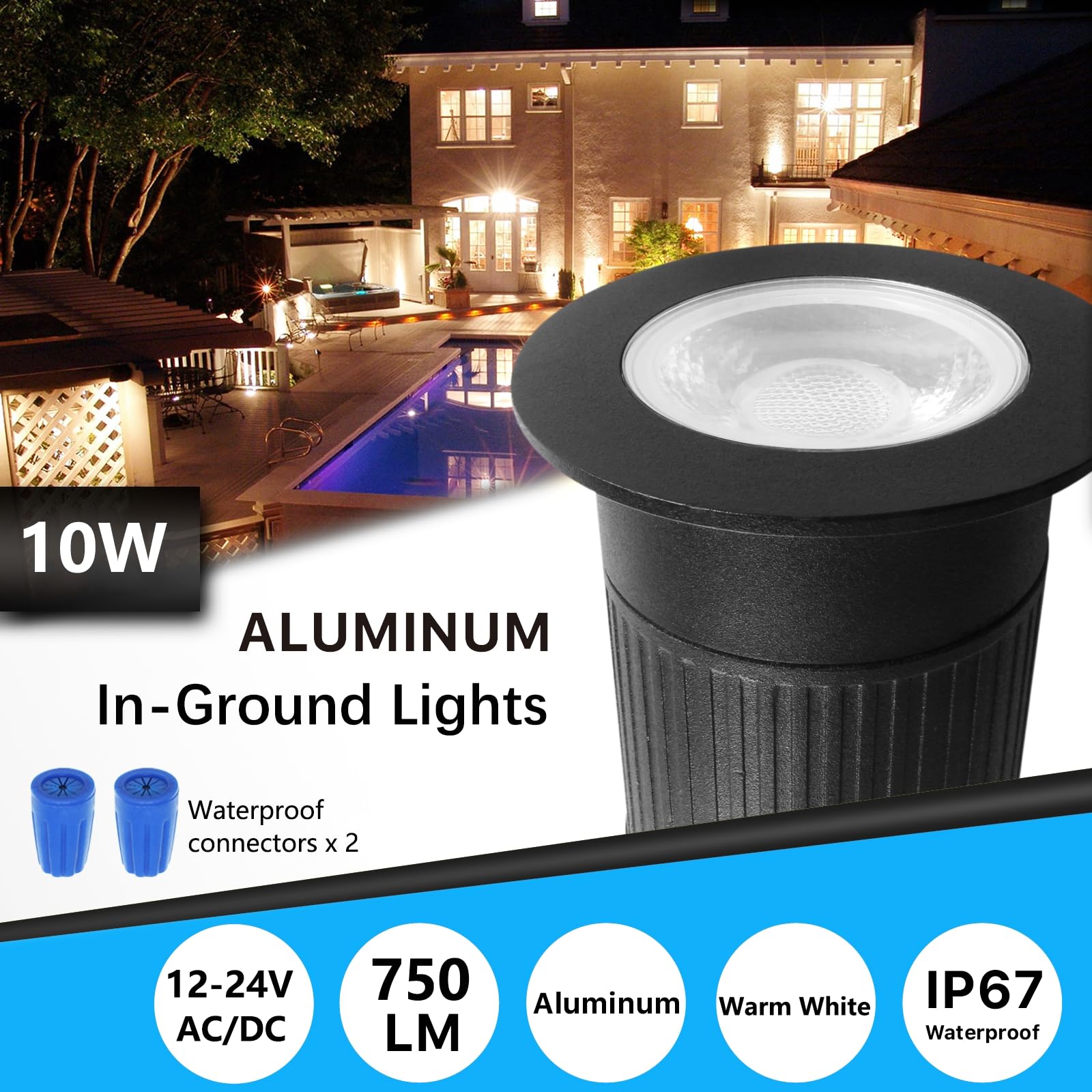 Rnehon 10W Ip67 Waterproof In-Ground Well Light, Low Voltage Outdoor Lighting For Yard & Garden, Pack Of 6