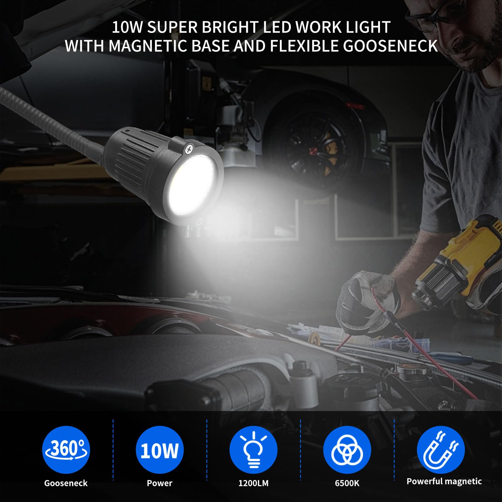 Waterproof Magnetic Light, Led Work Light,Led Machine Light,With Flexible Gooseneck And Magnetic Base, Shop Tool Lamp For Lathe,