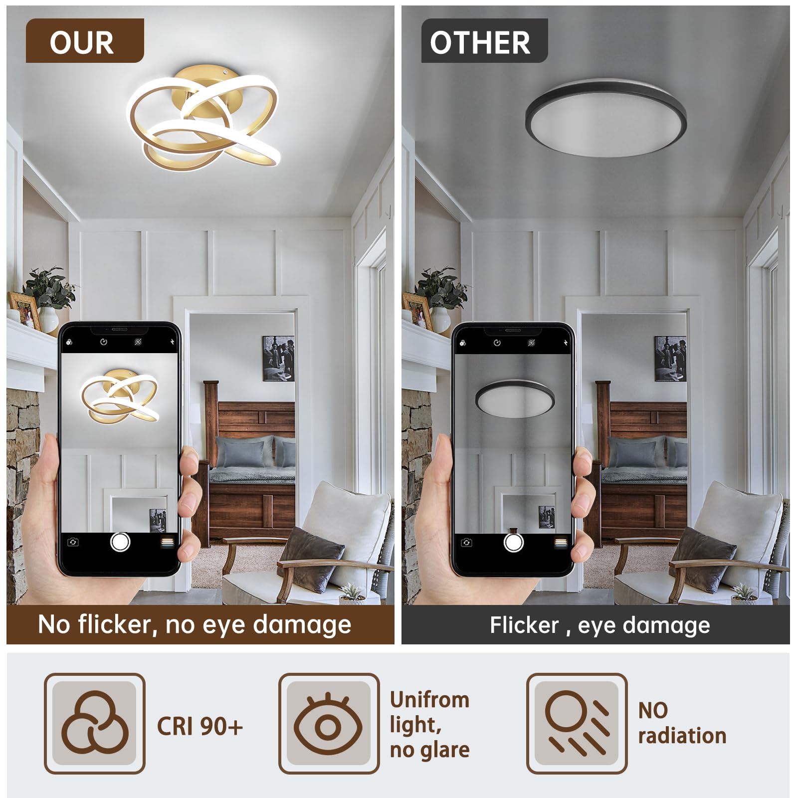 Caneoe Gold Led Hallway Light, 6000K Modern Led Ceiling Light Fixture, Small Close To Ceiling Light For Hallway Corridor Closet