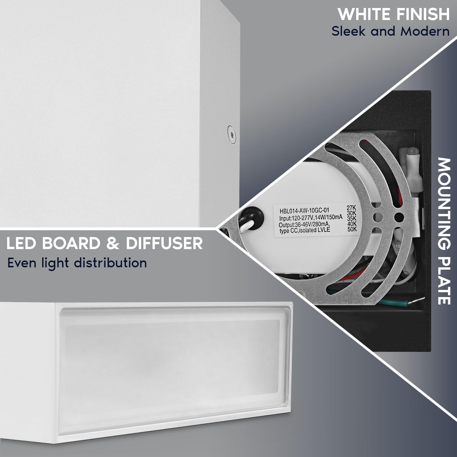 LUXRITE Square LED Wall Sconce, 5CCT 15W 1000LM, Metal, IP65 Waterproof, Modern Design, White, Model LR40310