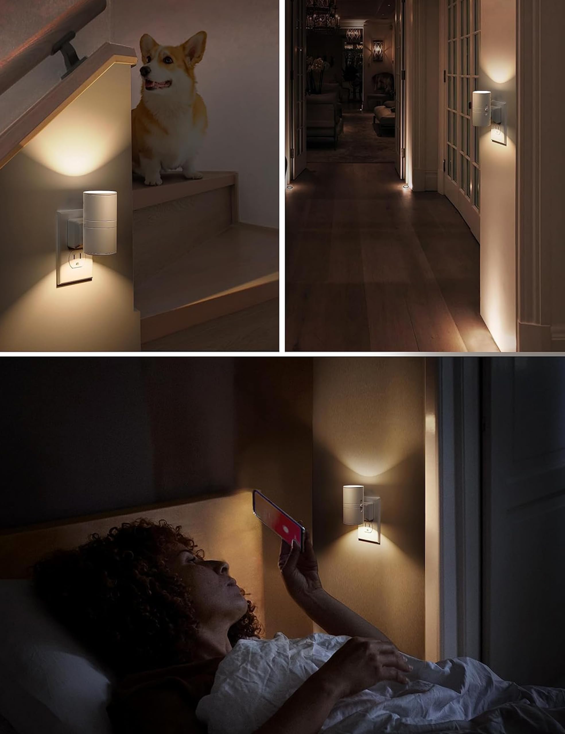 L LOHAS LED Night Light, Soft White 3000K, Dimmable, Light Sensor, 2 Pack, Model GY-063-02-WH-US-2, Plug-in for