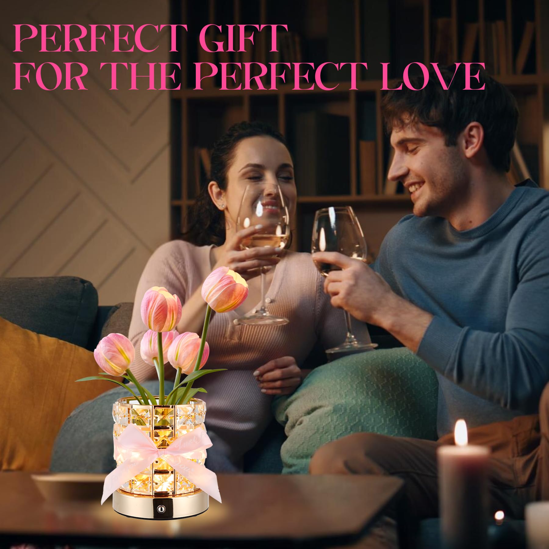 Mothers Day Gifts For For Mom/Birthday Gifts For Women, Flower Lamp Cordless Night Light Dimmable, Crystal Base With Usb Charge
